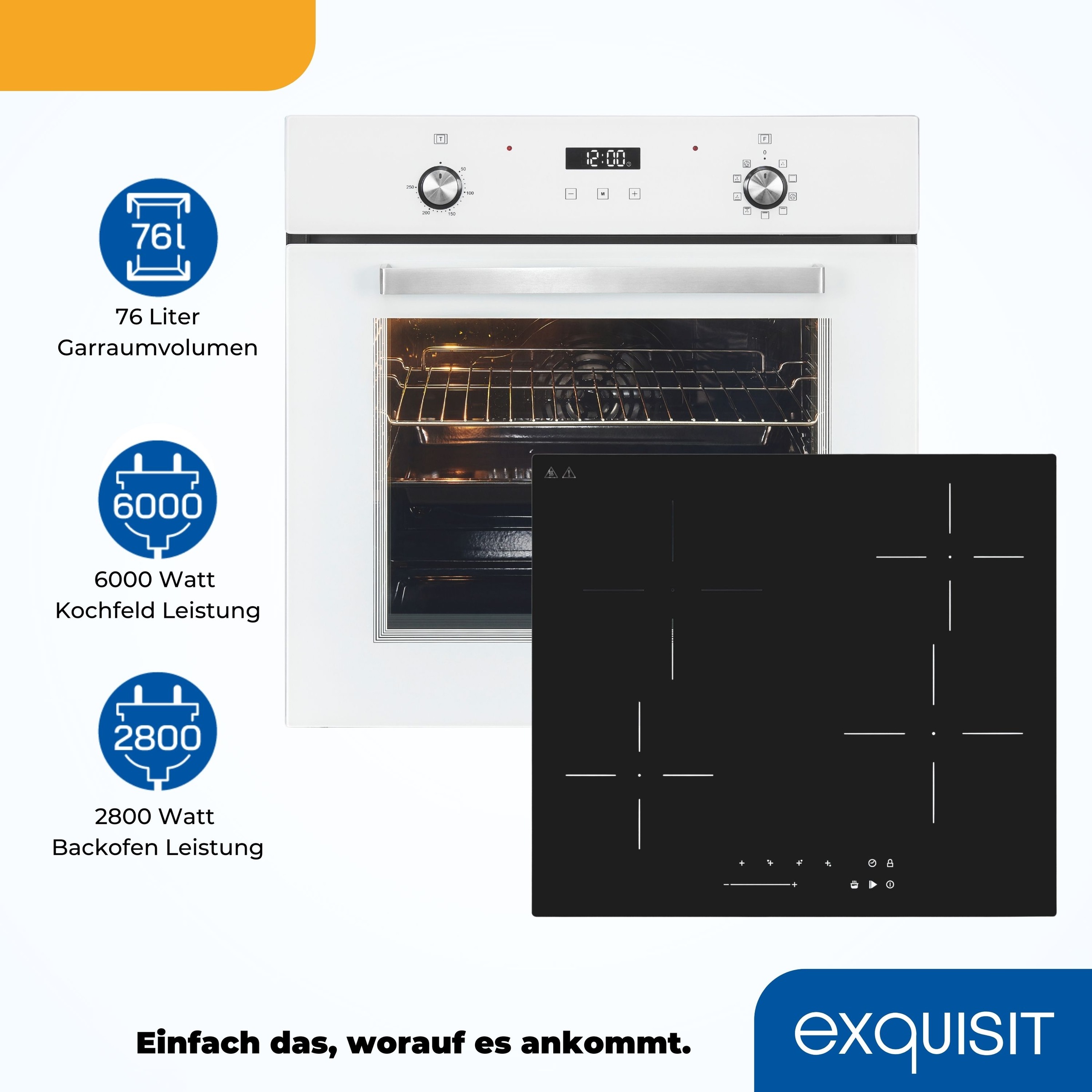 exquisit Backofen-Set »EBE76-9-H-020 weiss«, mit 1-fach-Teleskopauszug