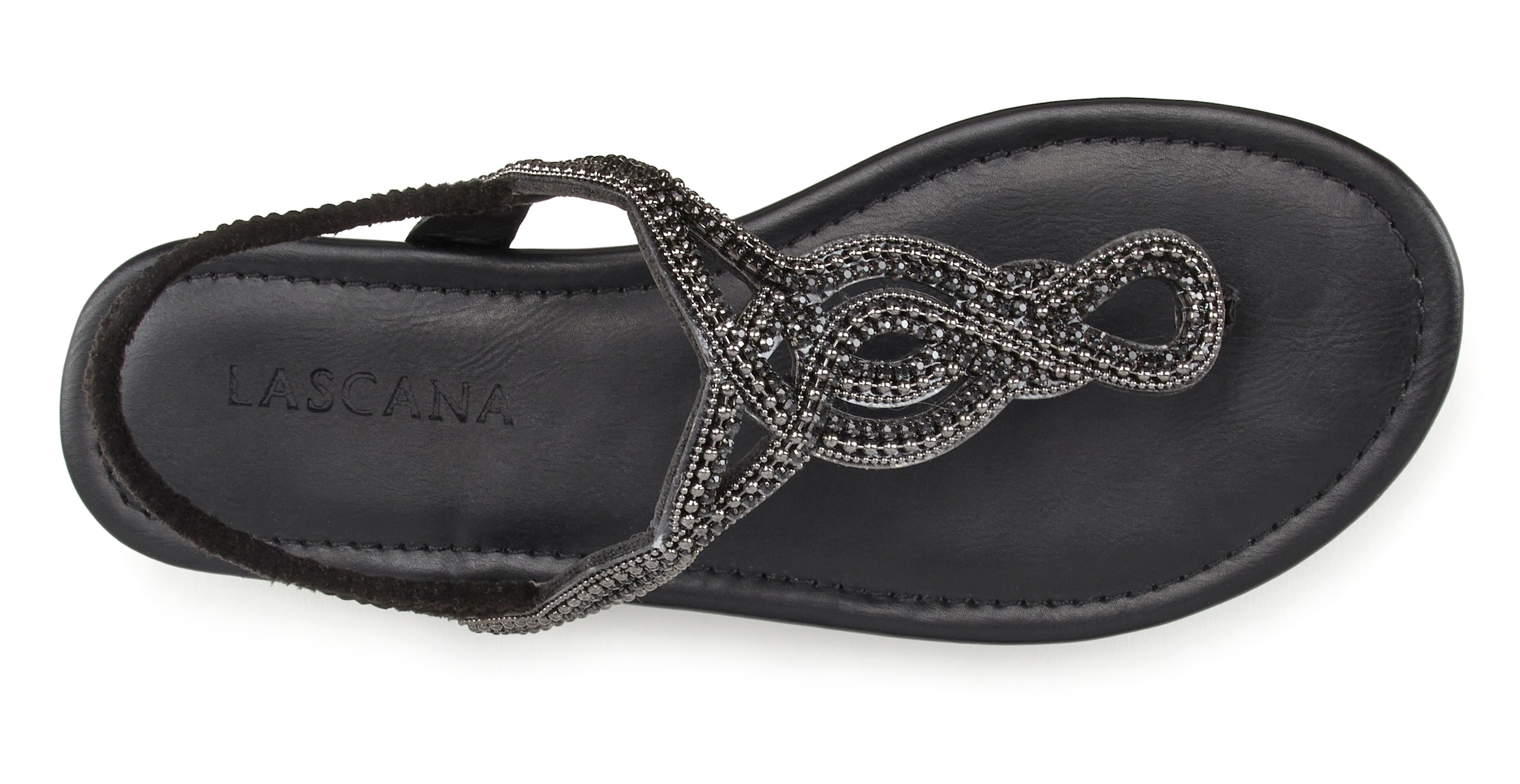 LASCANA Zehentrenner  Sandale, Pantolette mit Schmucksteinen in Glitzer-Optik VEGAN