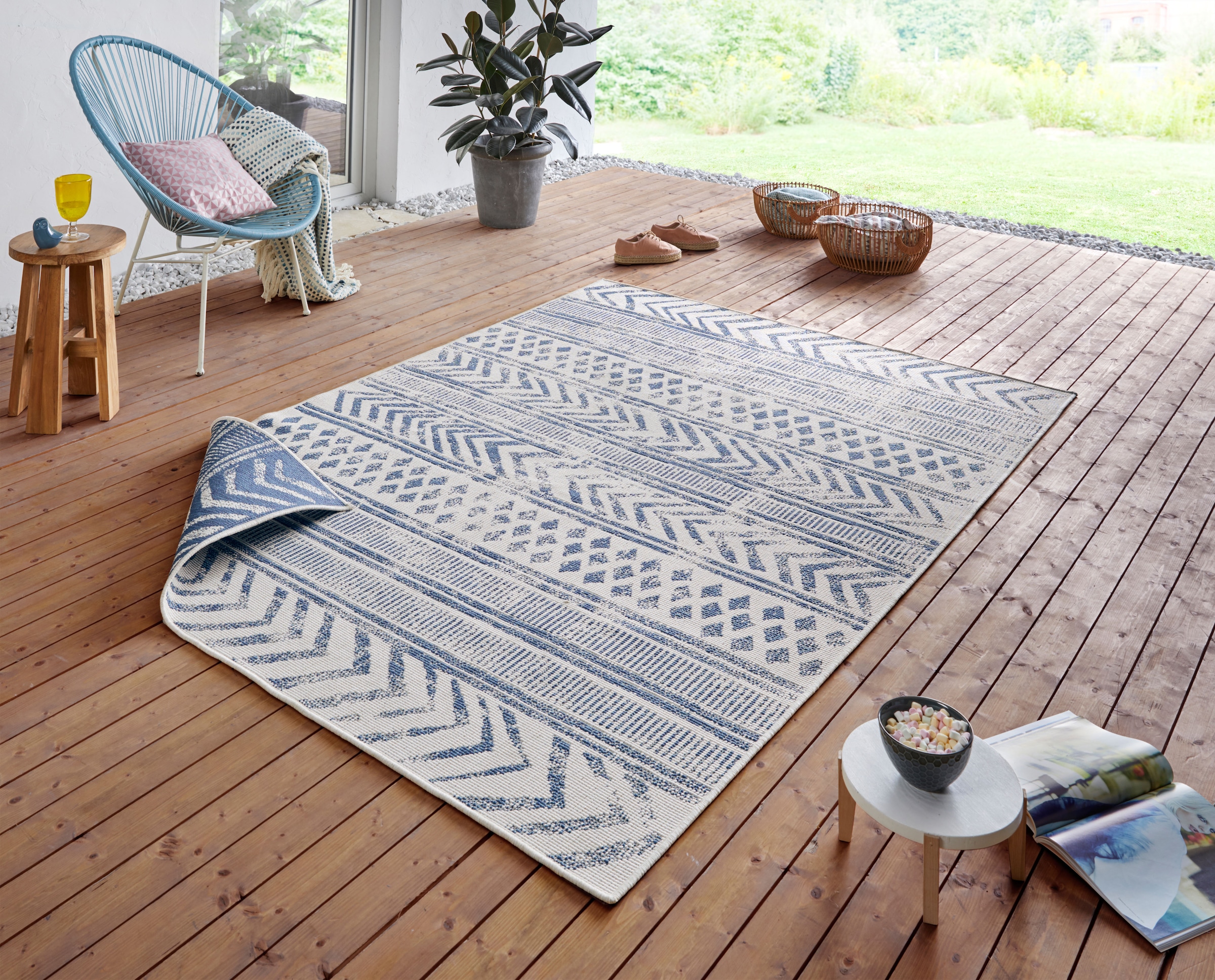 NORTHRUGS Teppich »BIRI Wendeteppich«, rechteckig, 5 mm Höhe, In-& Outdoor, Wetterfest, Balkon, Läufer, Wohnzimmer, Wasserfest, Boho