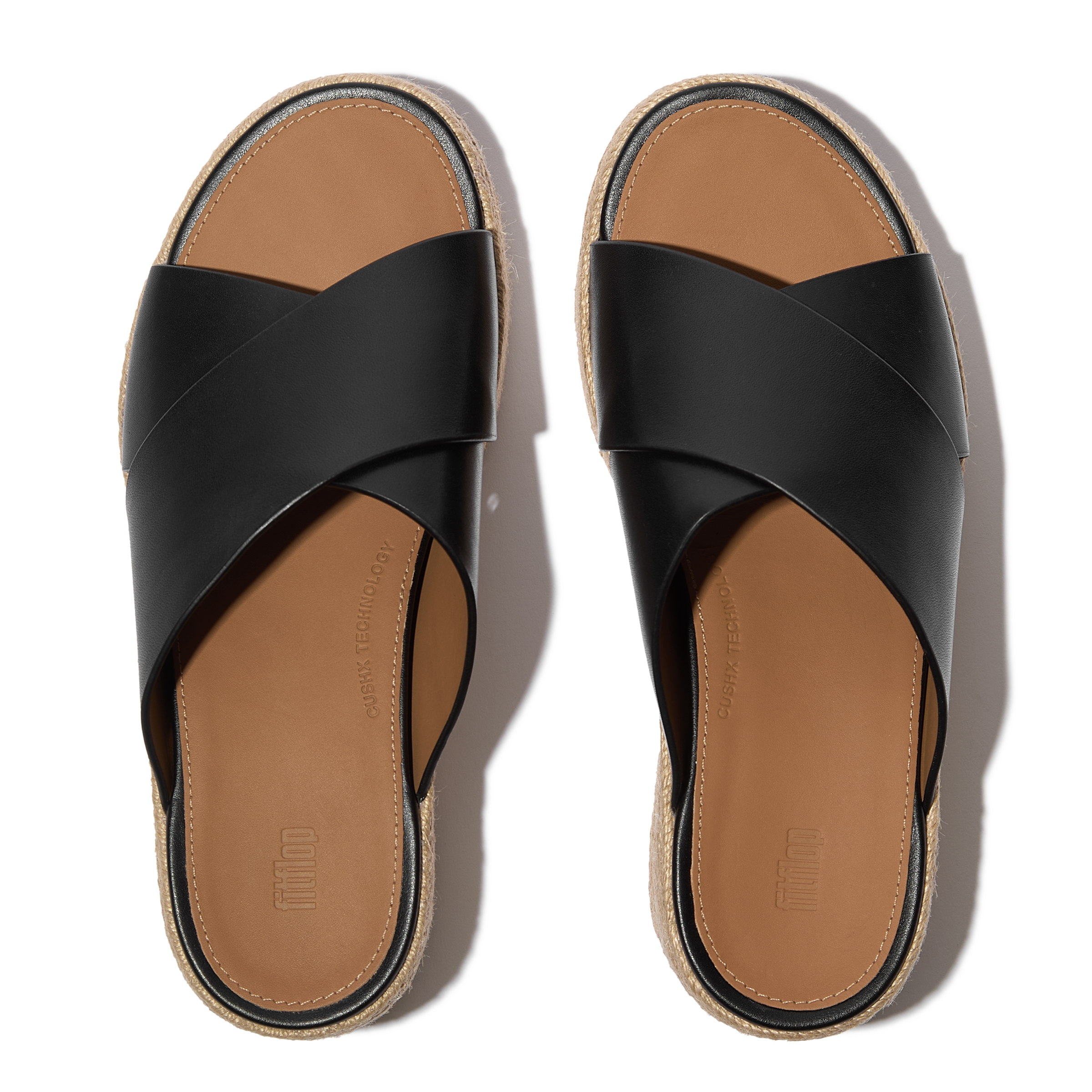 Fitflop Pantolette »PLATFFORMS ESPADRILLE LEATHER WEDGE CROSS SLIDES«  Keilabsatz, Plateau, Sommerschuh mit Wedge
