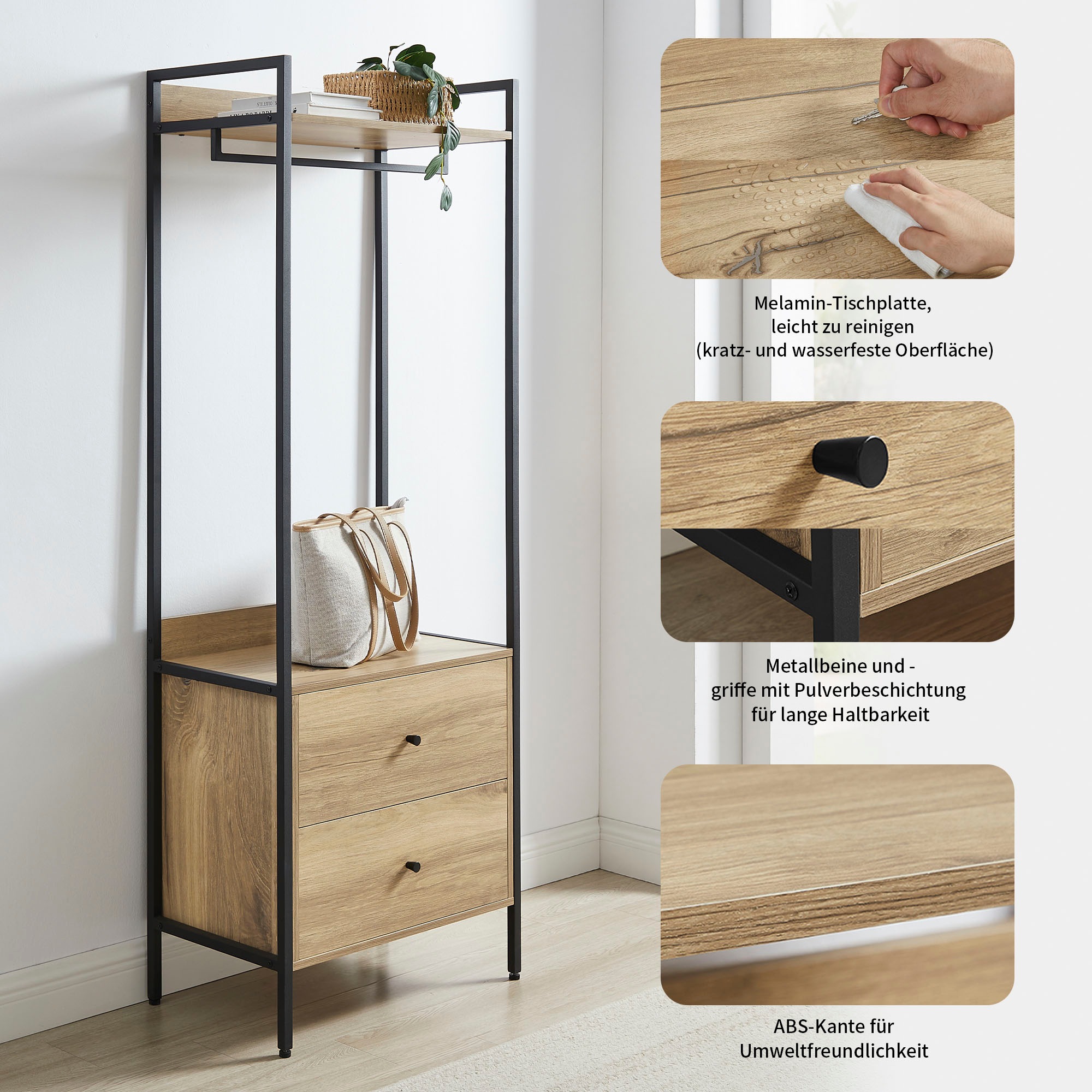 OTTO home Garderobenschrank »Tayler«, Melamin-Tischplatte, pulverbeschichtetem Metallgestell, Höhe 180 cm