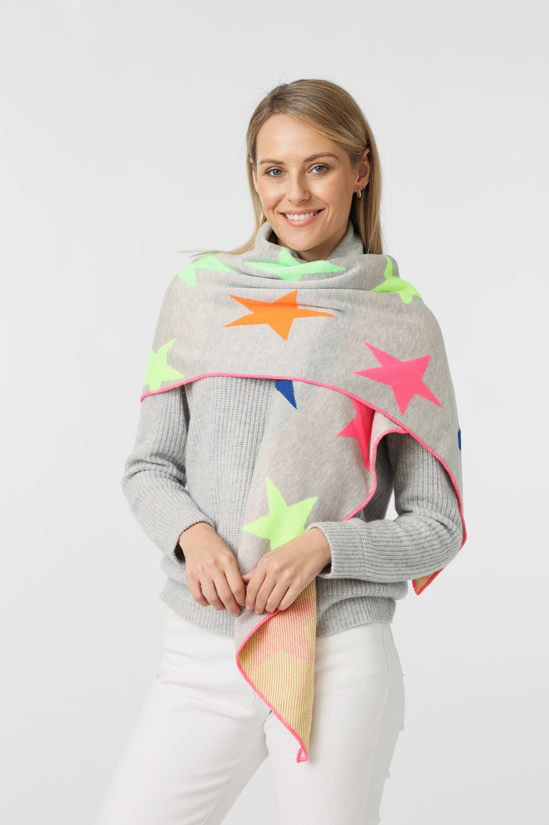 Zwillingsherz Damen Dreieckstuch »"Neon" mit großen Sternen« mit großen Sternen in grau