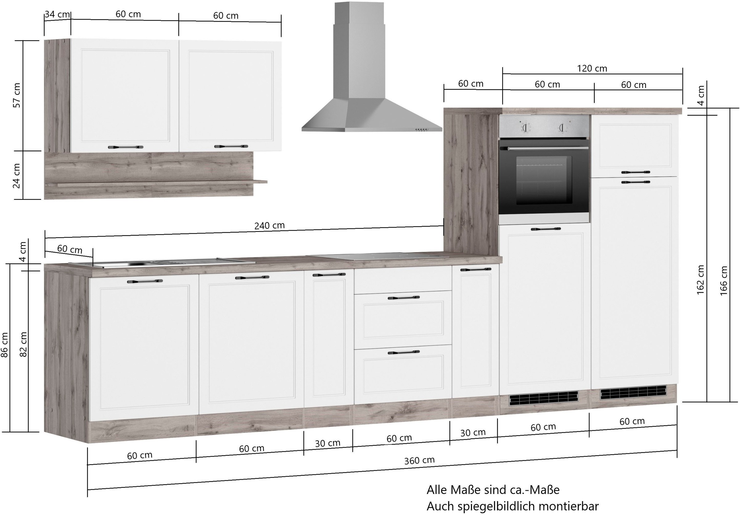 KOCHSTATION Küchenzeile »KS-Lana« 360 cm breit, wahlweise mit oder ohne E-Geräte