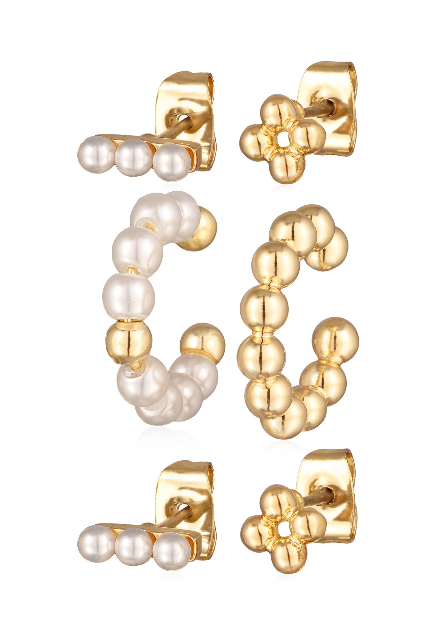 Elli Perlenohrringe »Ohrringe 4er-Set Ohrstecker Earcuff Glasperlen Dots Goldfarben«