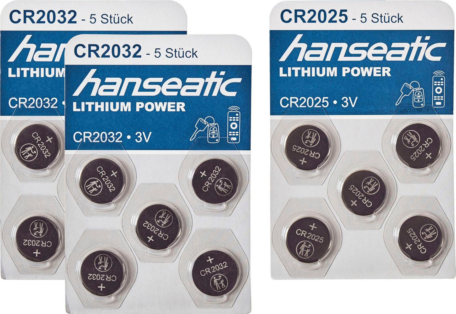 Hanseatic Batterie »15 Stück Batterie Mix Set«, (15 St.), 10x CR 2032 + 5x CR 2025