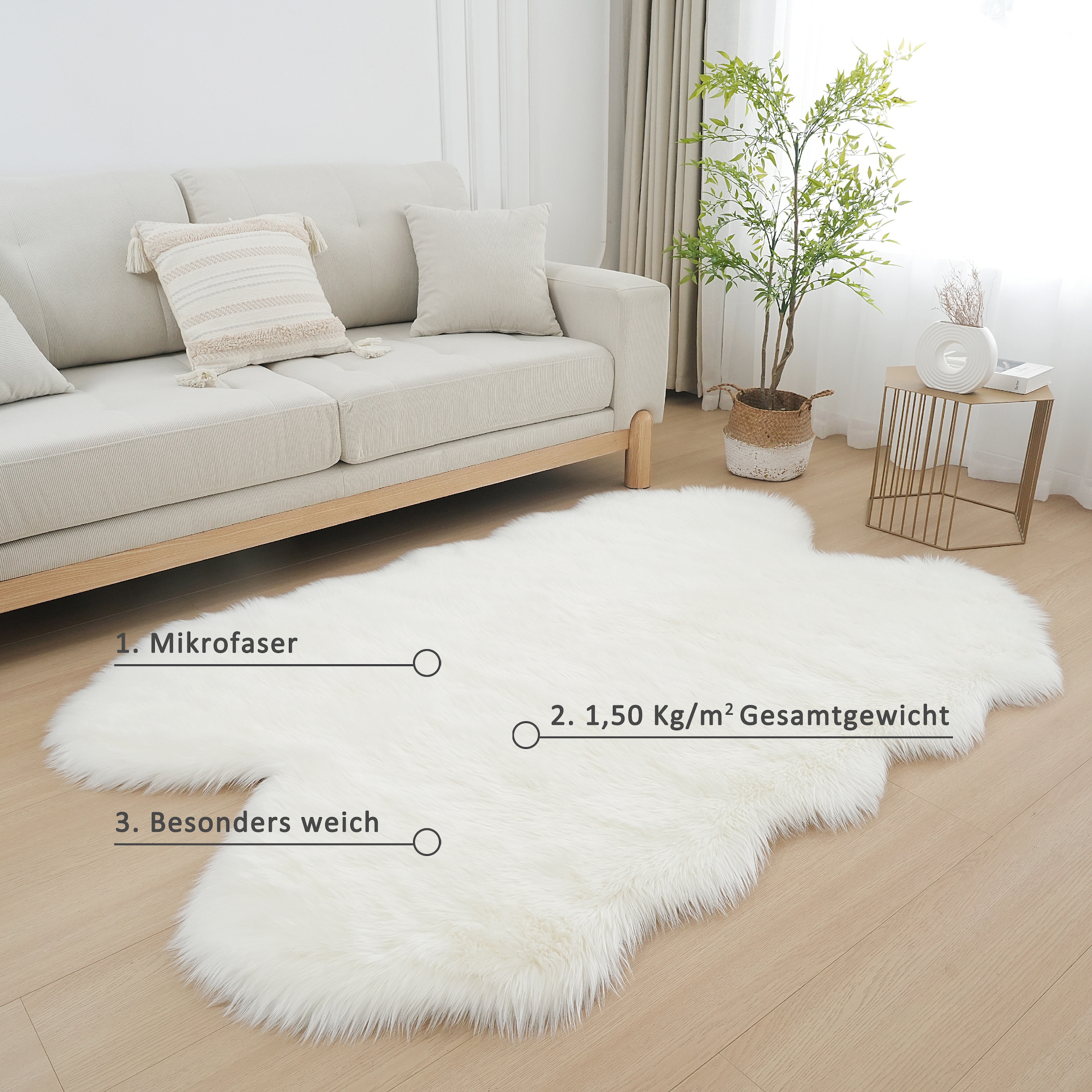 Home affaire Fellteppich »Dena Teppiche, Fellform, waschbar«, fellförmig, 60 mm Höhe, Kunstfell, weich, Uni-Farben, Wohnzimmer, Schlafzimmer, Esszimmer