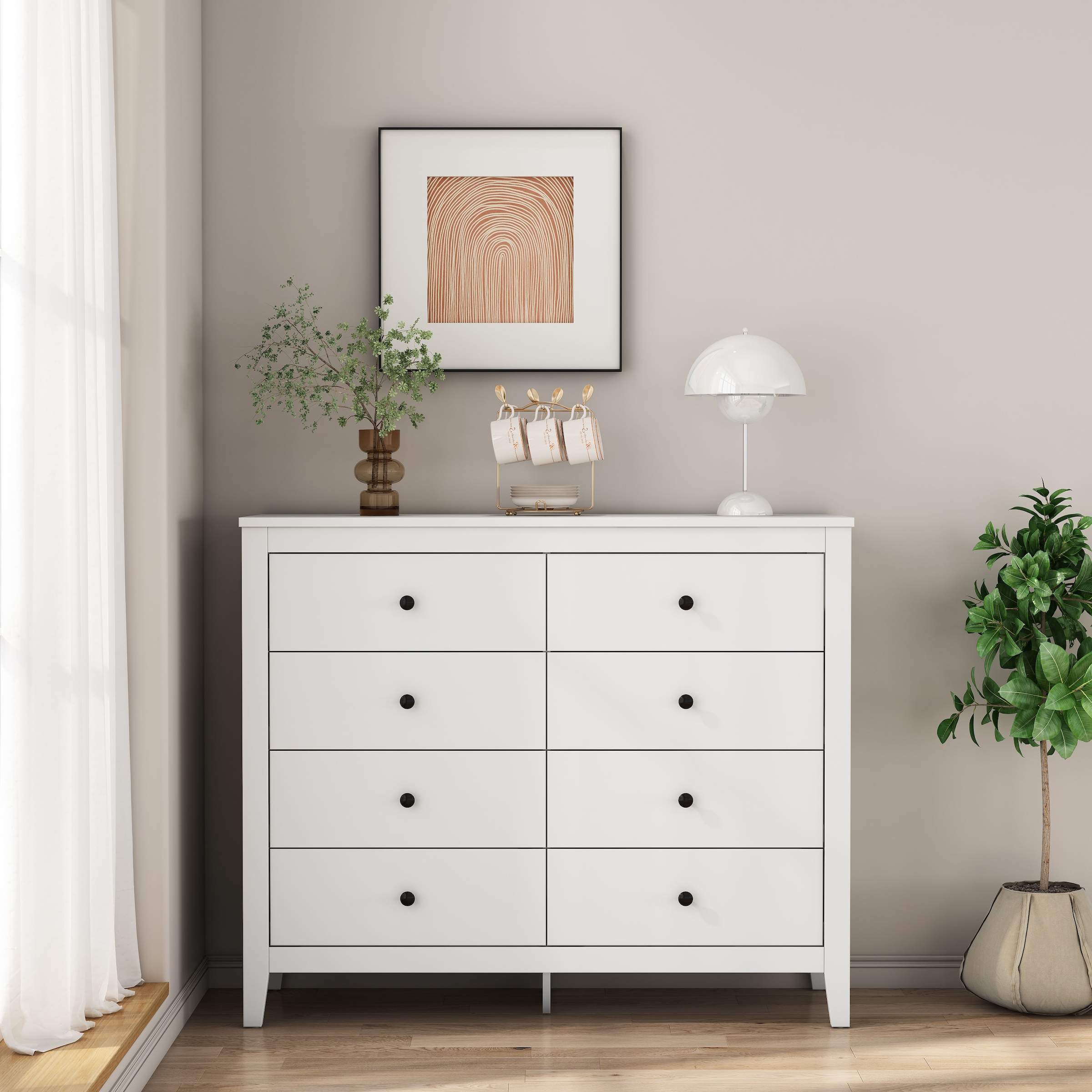 OTTO home Schubkastenkommode »Borkum Sideboard mit 8 Schubladen Bestseller Landhaus weiß« schwarze Griffe aus Metall, 