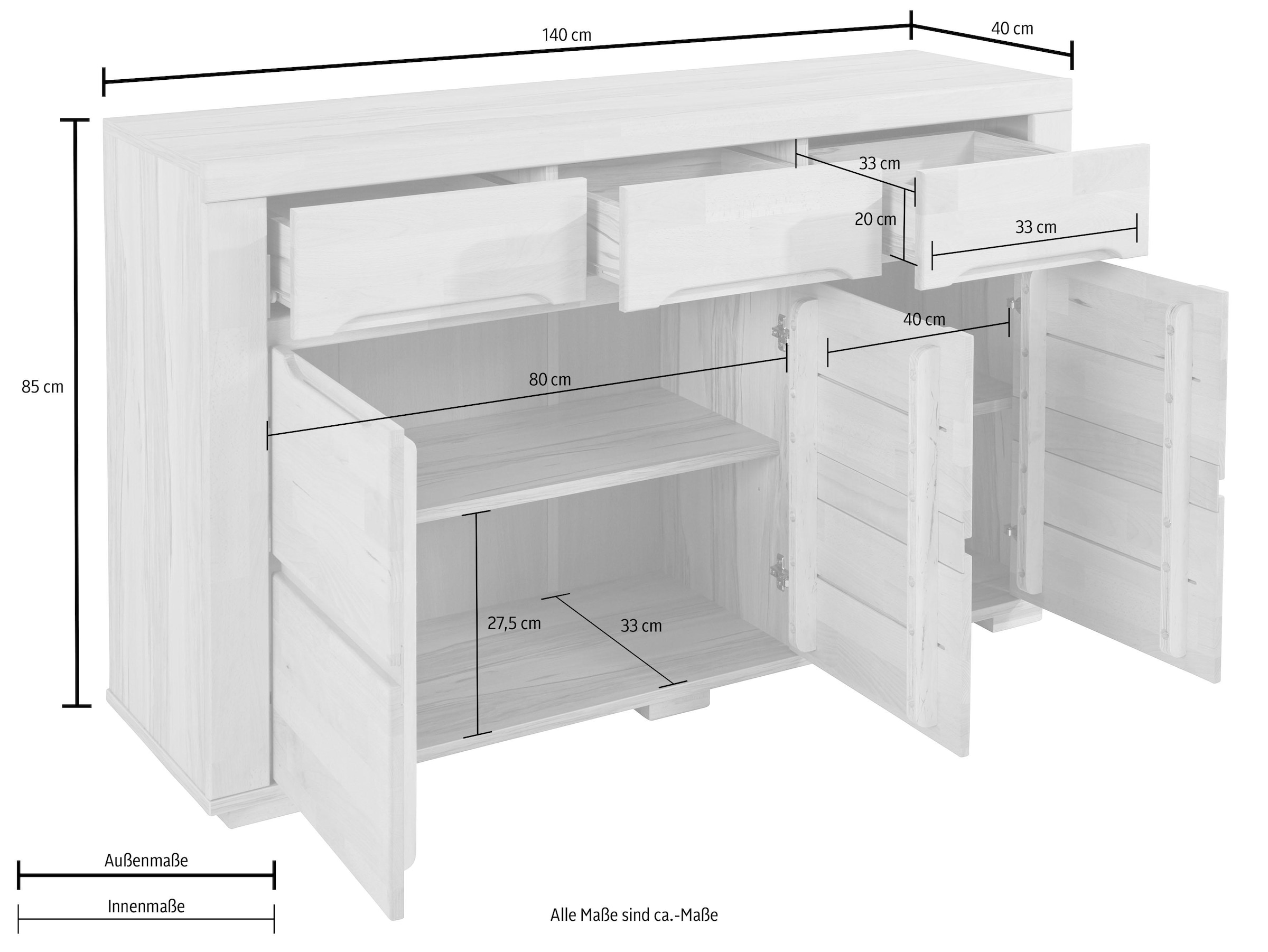 Home affaire Sideboard »Denis«, Breite 140 cm