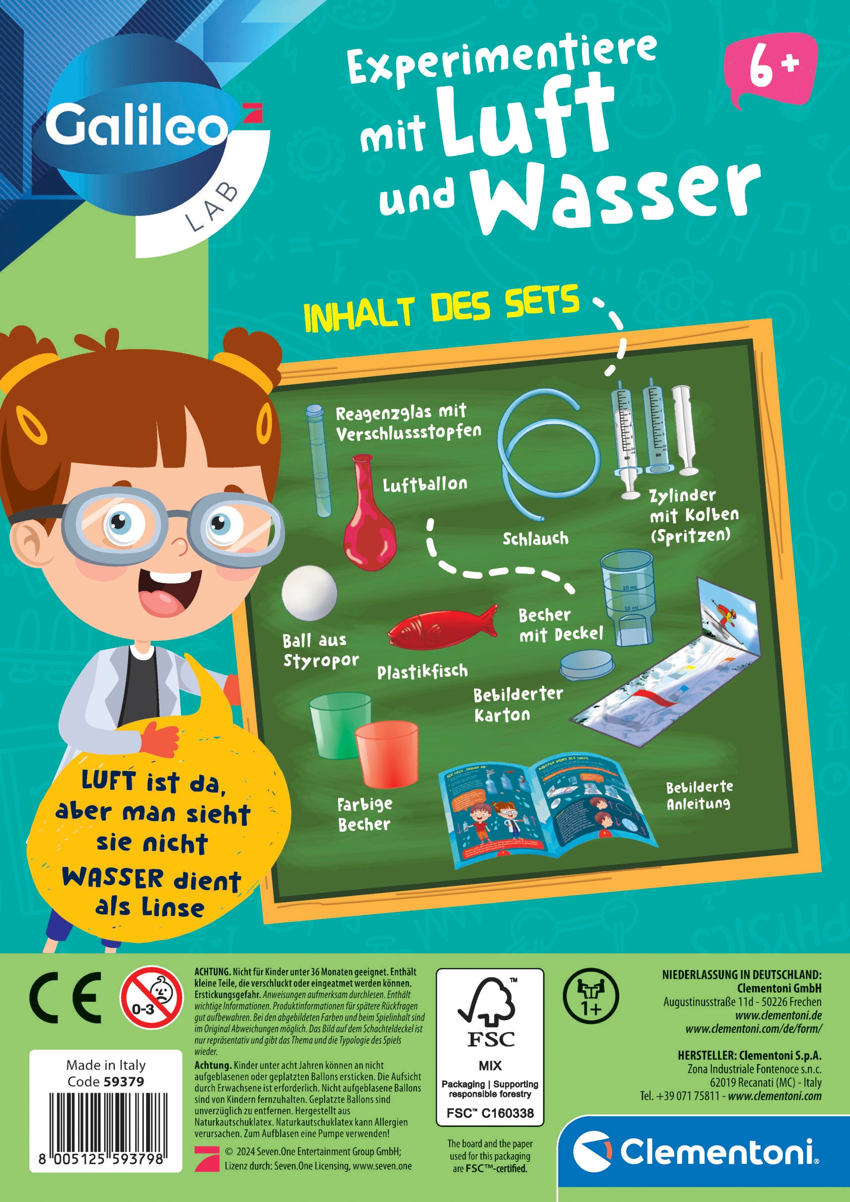 Clementoni® Experimentierkasten »Galileo Lab, Experimentiere mit Luft und Wasser«, Made in Europe