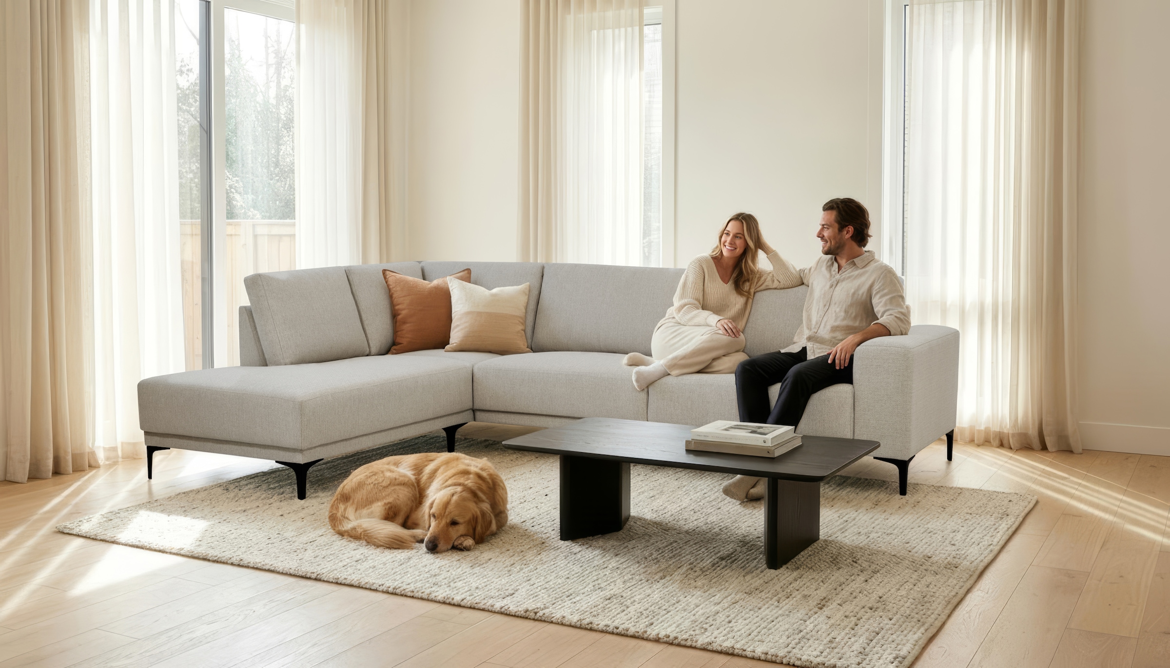 OTTO home Ecksofa »Xander, L-Form« Breite 289 cm, Webstoff, Soft-Touch Chenille, schwarze Metallfüße