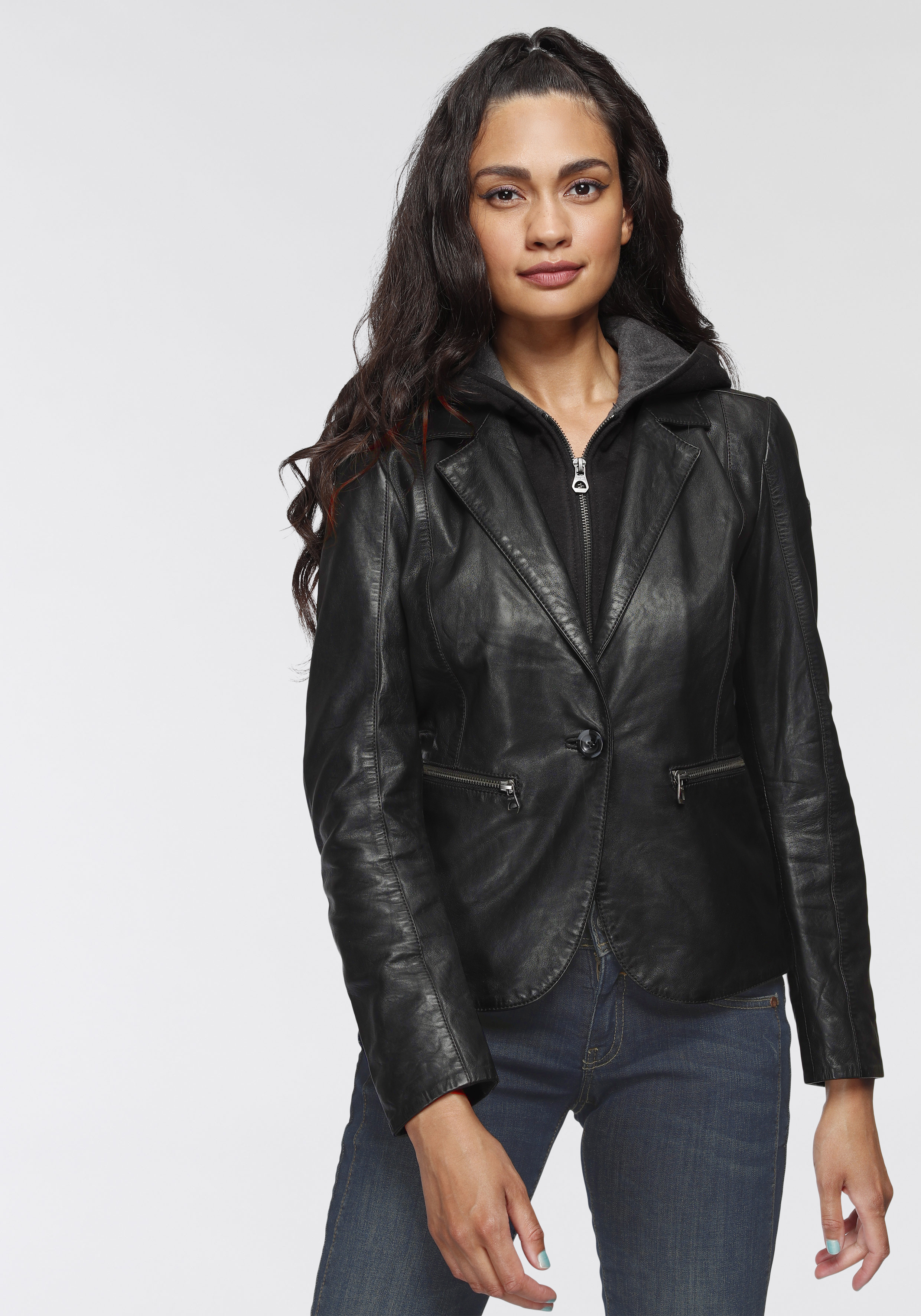 Lederjacke »AMALI«, mit Kapuze, cooler hochwertiger Lederblazer im 2-in-1-Look mit Kapuze