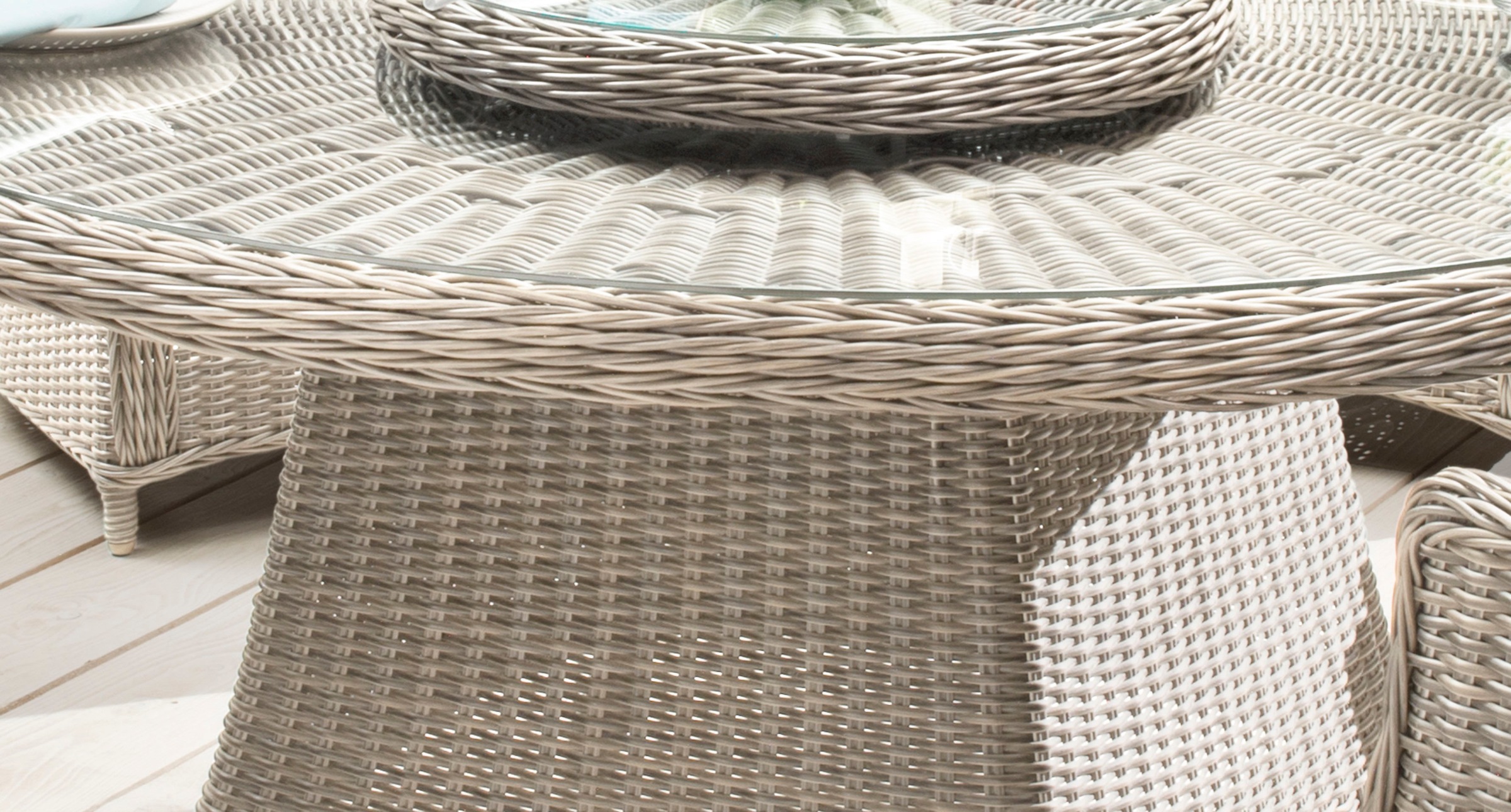 Destiny Garten-Essgruppe »MALAGA LUNA«, (Set, 7 tlg., 1 Tisch, 6 Sessel, 1x Drehteller), (Set,19-tlg., 6xSessel, 1 Tisch Ø 150x75 cm), Aluminium, Polyrattan