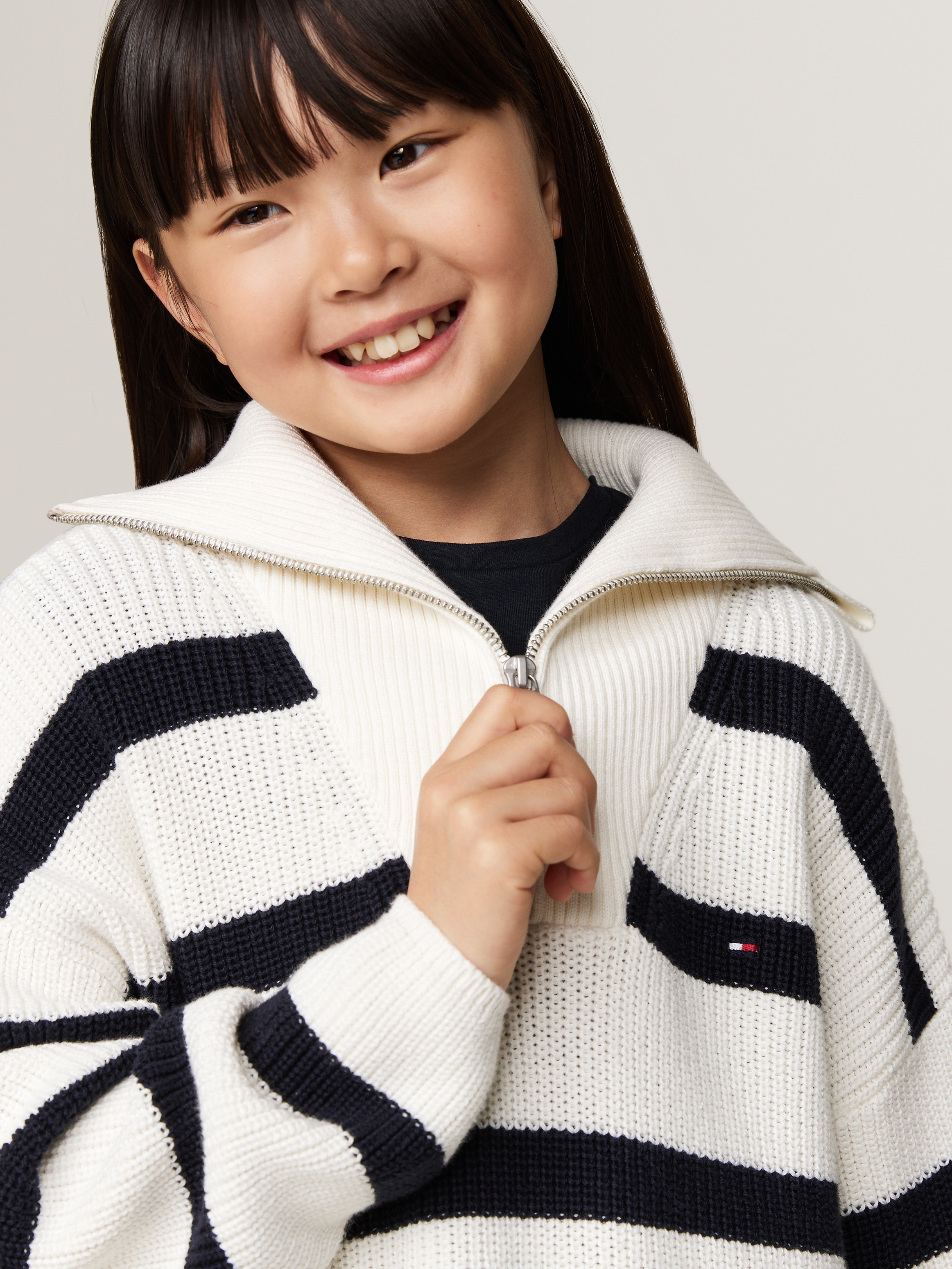 Tommy Hilfiger Troyer »STRIPE HALF ZIP SWEATER«, Kinder bis 16 Jahre mit Logoprägung