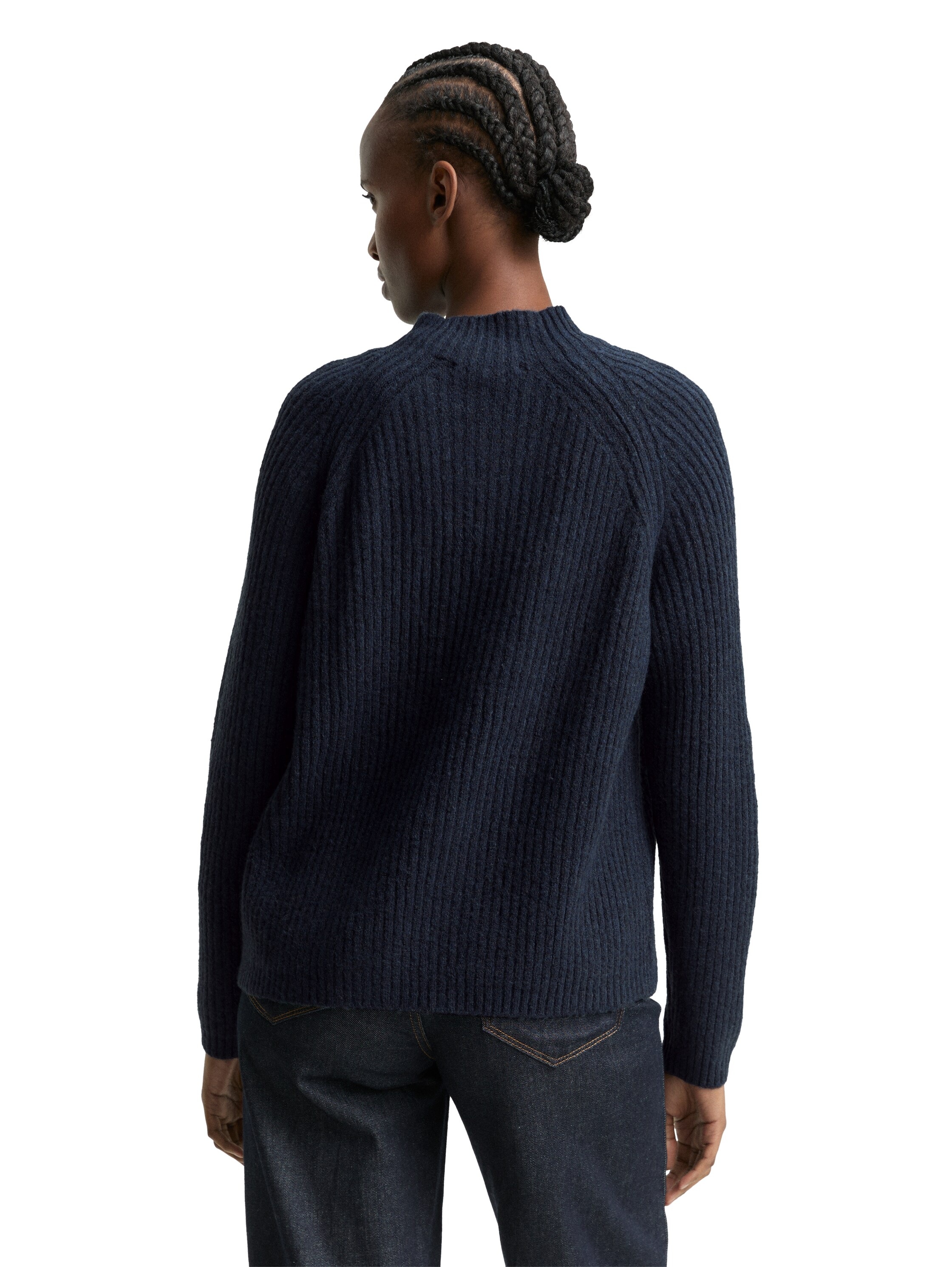 TOM TAILOR Denim V-Ausschnitt-Pullover mit Stehkragen