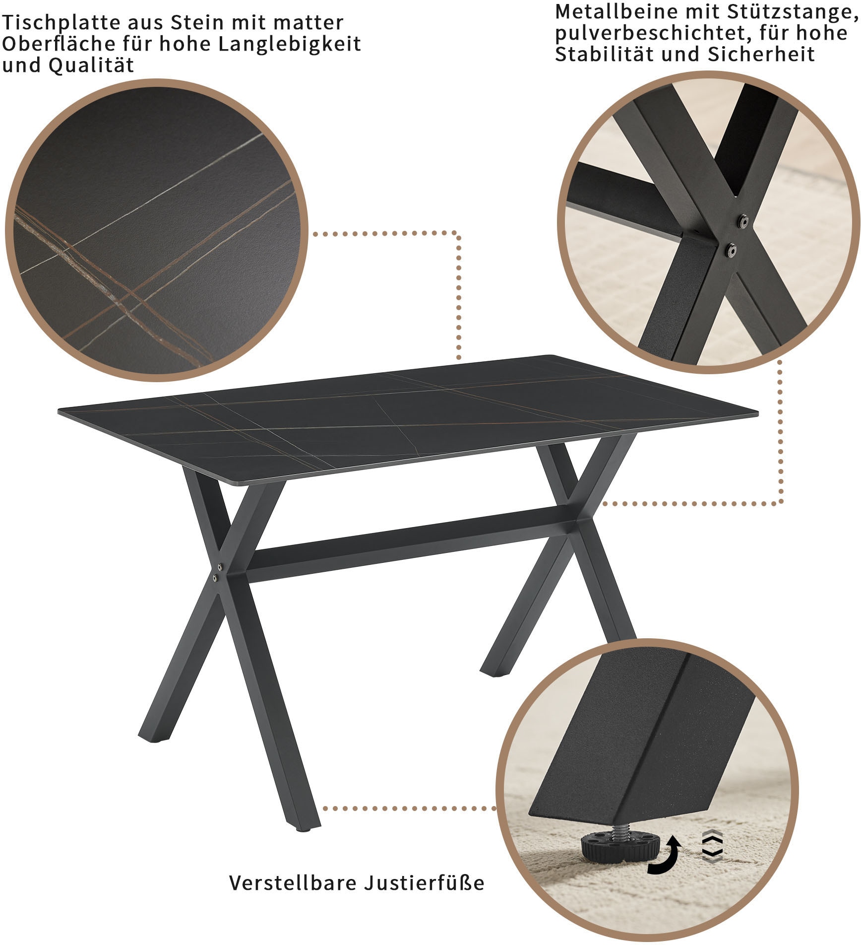 OTTO home Esstisch »Cazie« aus Sicherheitsglas mit drehbarer Tischplatte und verstellbaren Füßen