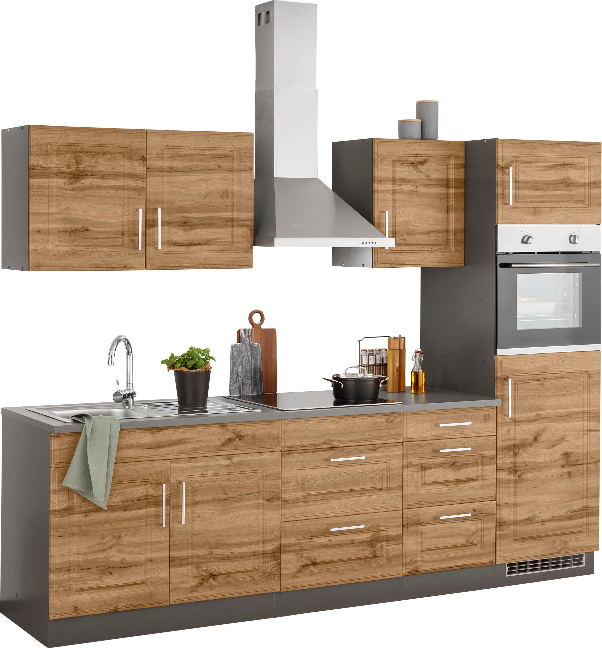 KOCHSTATION Küchenzeile »KS-Stockholm« Breite 270 cm, mit hochwertigen MDF Fronten im Landhaus-Stil