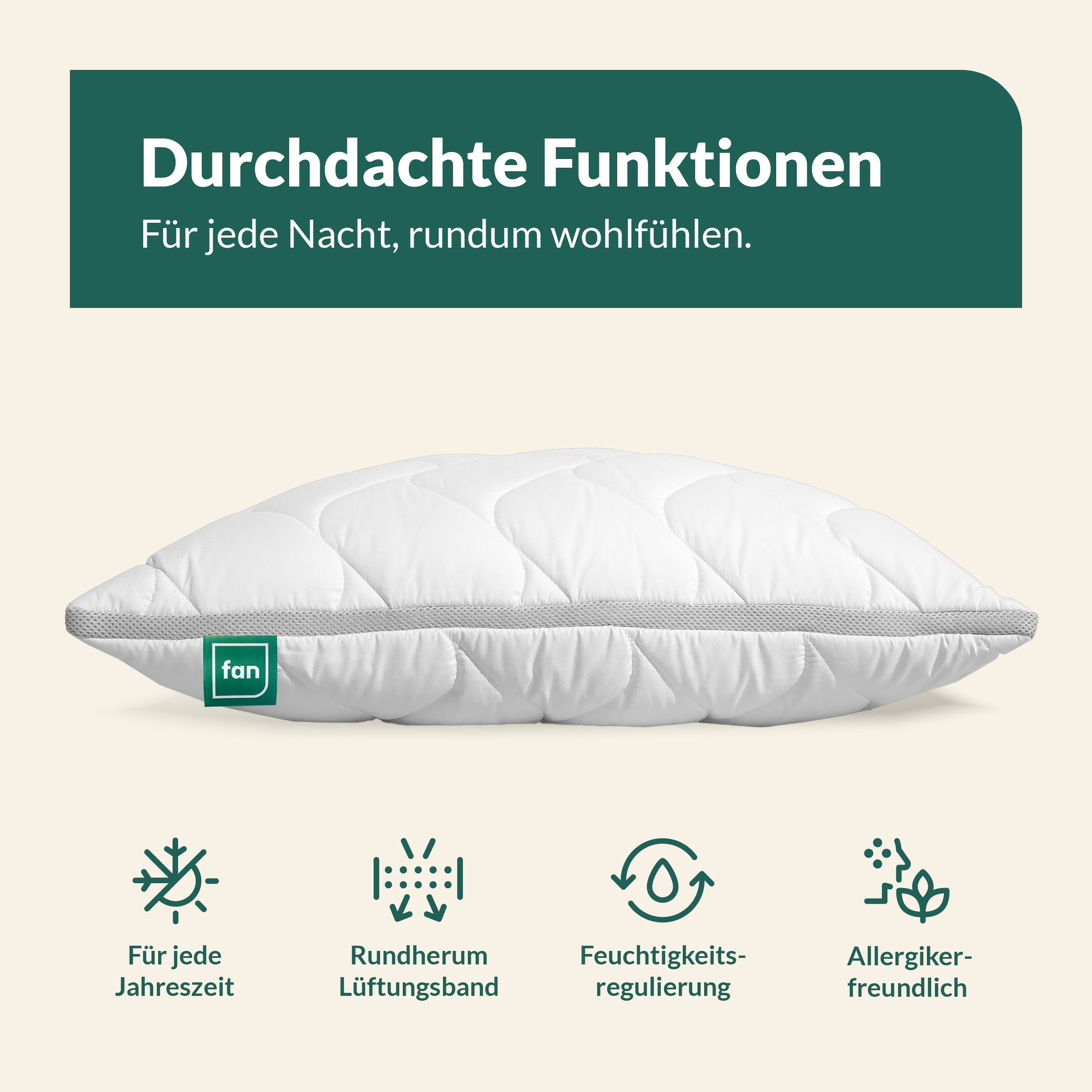 fan Microfaserkissen »Climacontrol® II m. Baumwollbezug« 1 Stk. tlg. Microfaserkopfkissen mit Lüftungsband, 40x80 oder 80x80 cm erhältlich