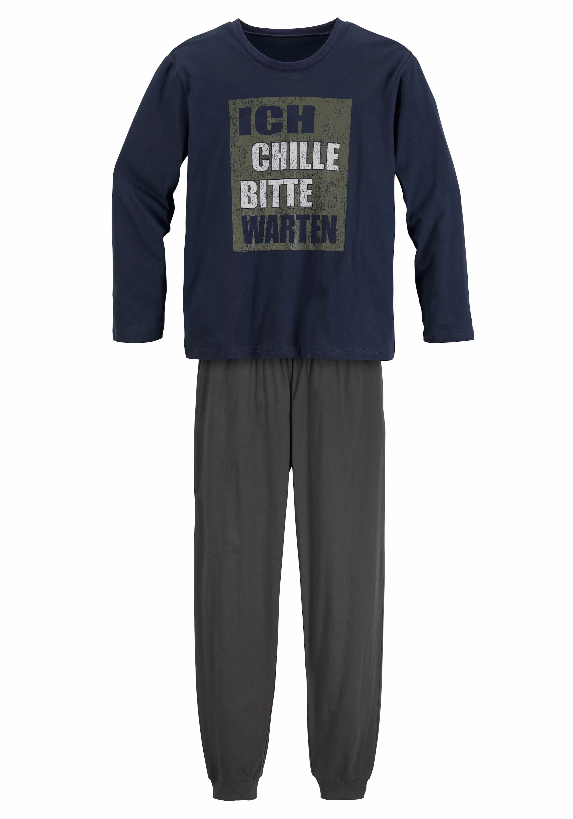 AUTHENTIC LE JOGGER Pyjama, (2 tlg., 1 Stück), Schlafanzug mit Spruch "Ich chille bitte warten"