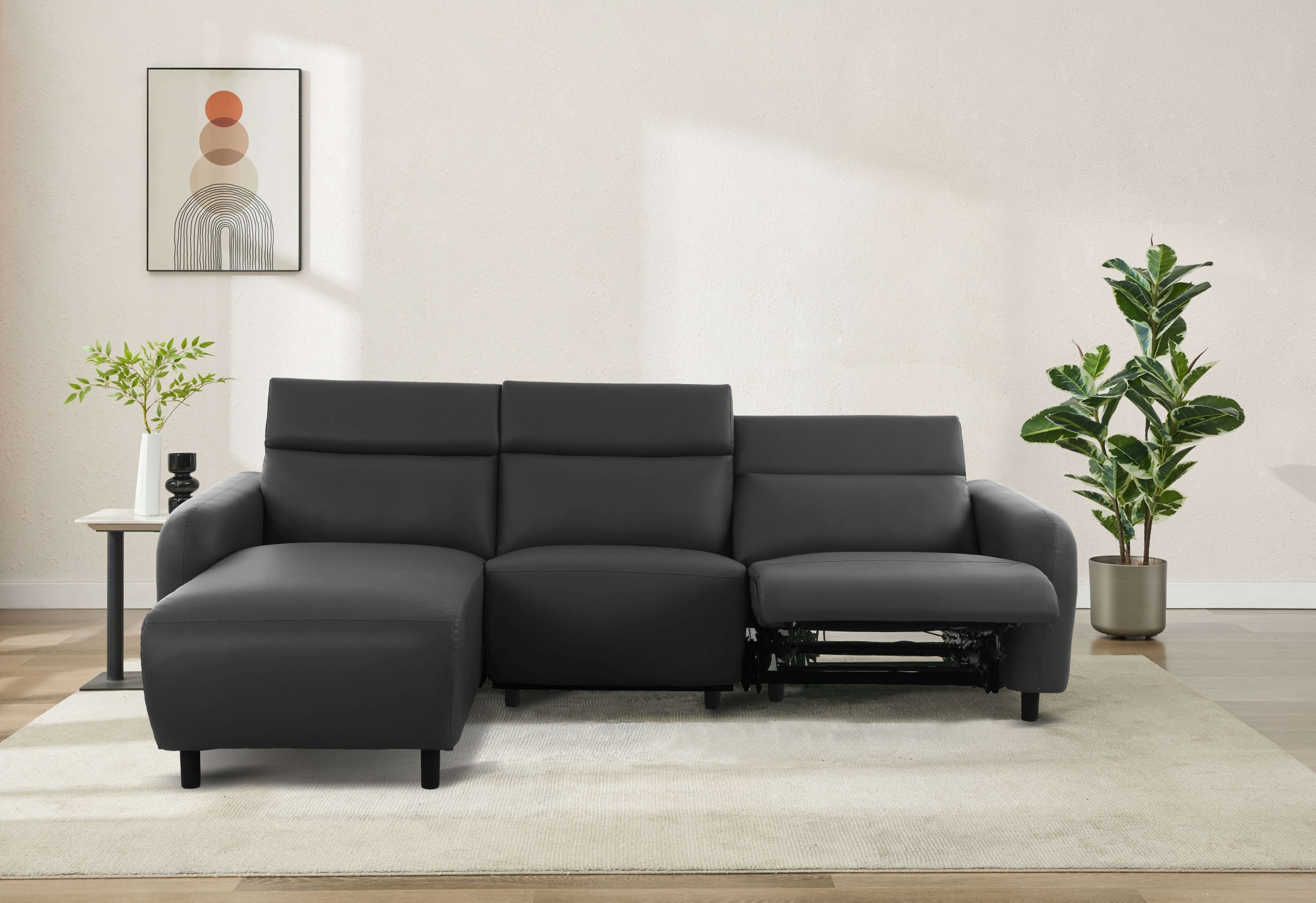 Home affaire Ecksofa »SKAANE Kunstleder, L-Form, 274 cm, manuelle u. elektrische Funktion,«, rundes Design, Kopfteilverstellung, Federkernpolsterung