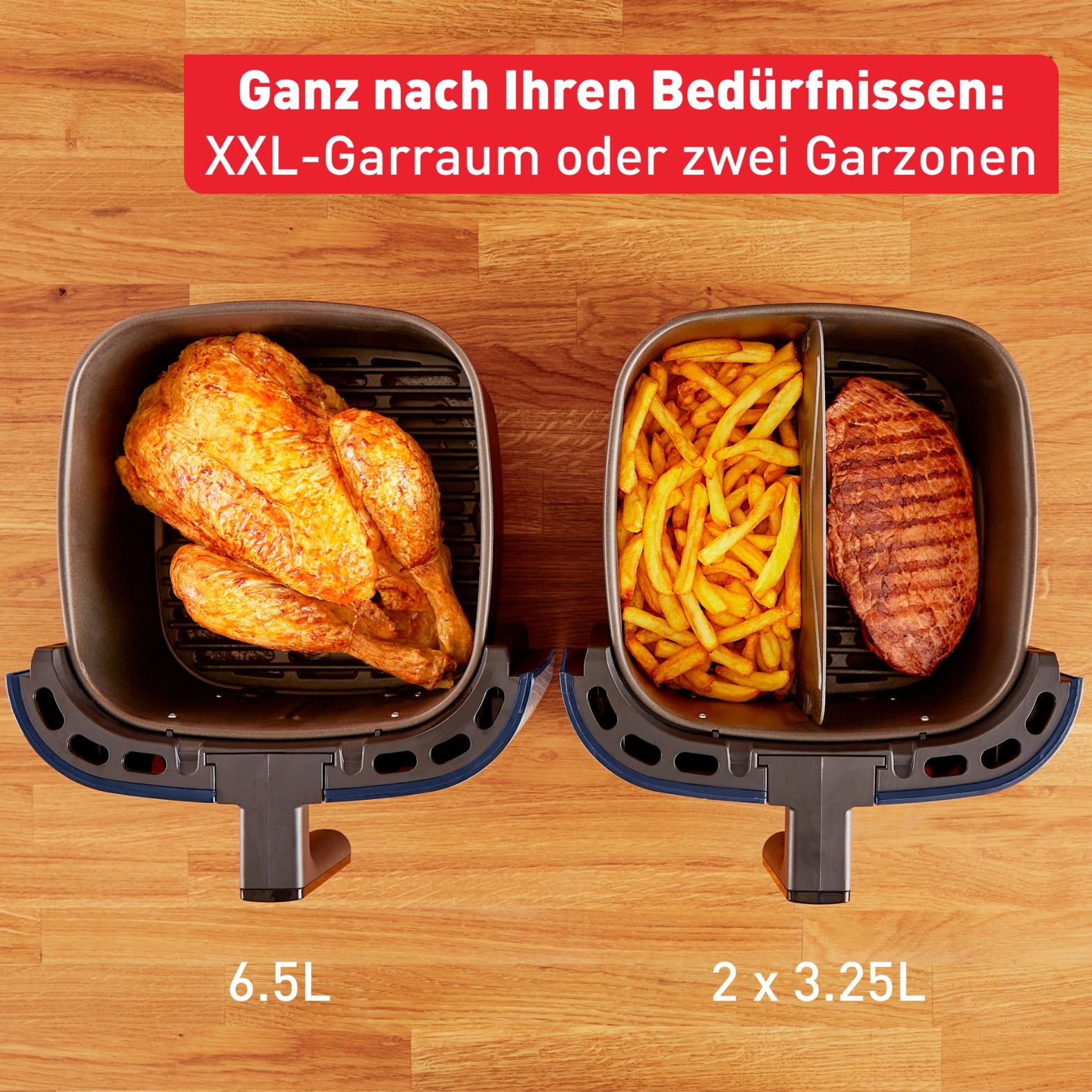 Tefal Heißluftfritteuse »EY8018 Easy Fry & Grill XXL, 2-in-1«, 1830 W, XXL-Fassungsvermögen oder 2 separate Zonen, Flexcook-Trennwand