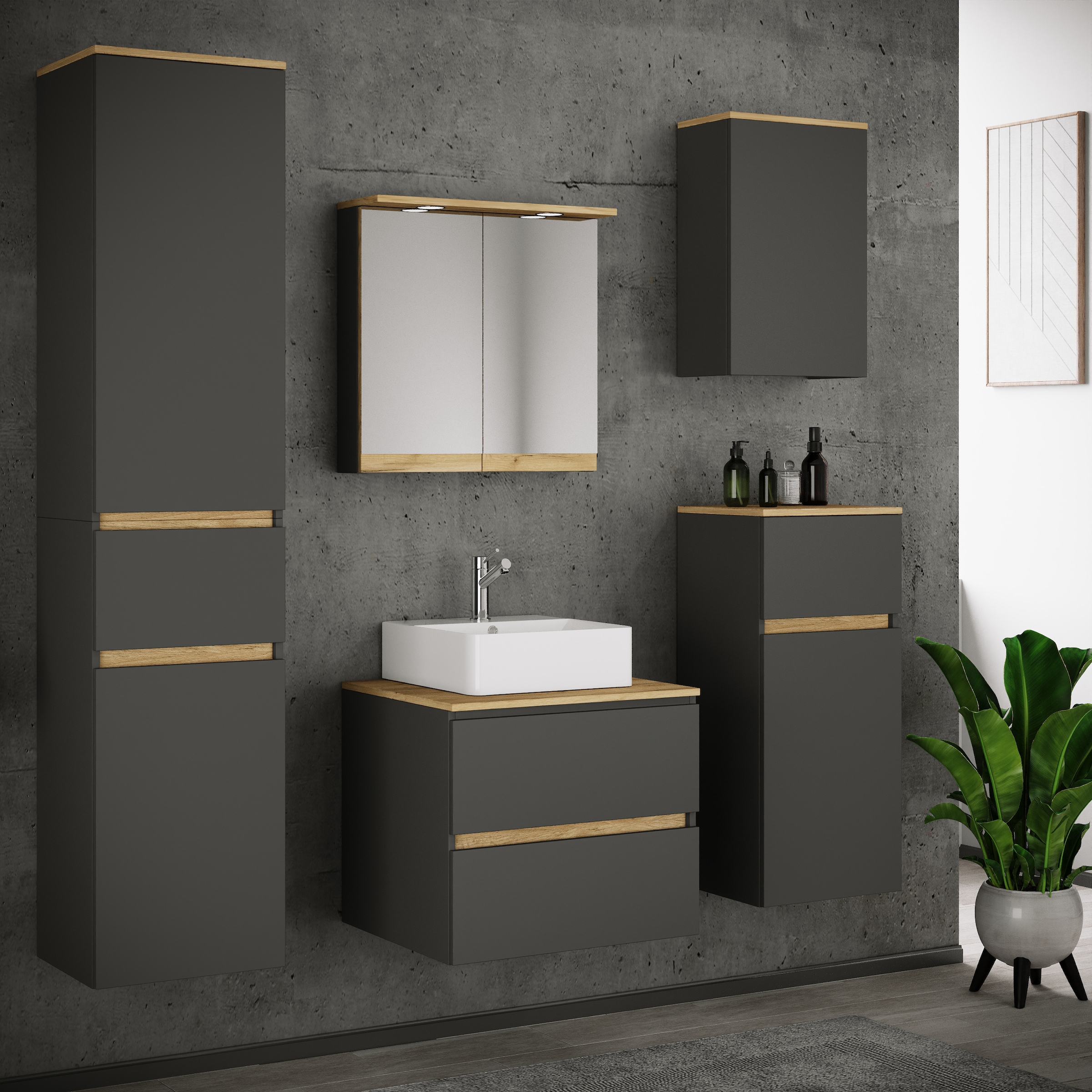 VCM Waschtisch »6 tlg. Badmöbel-Set mit Waschbecken Cosila-A 60 cm« 6 Stk. tlg.