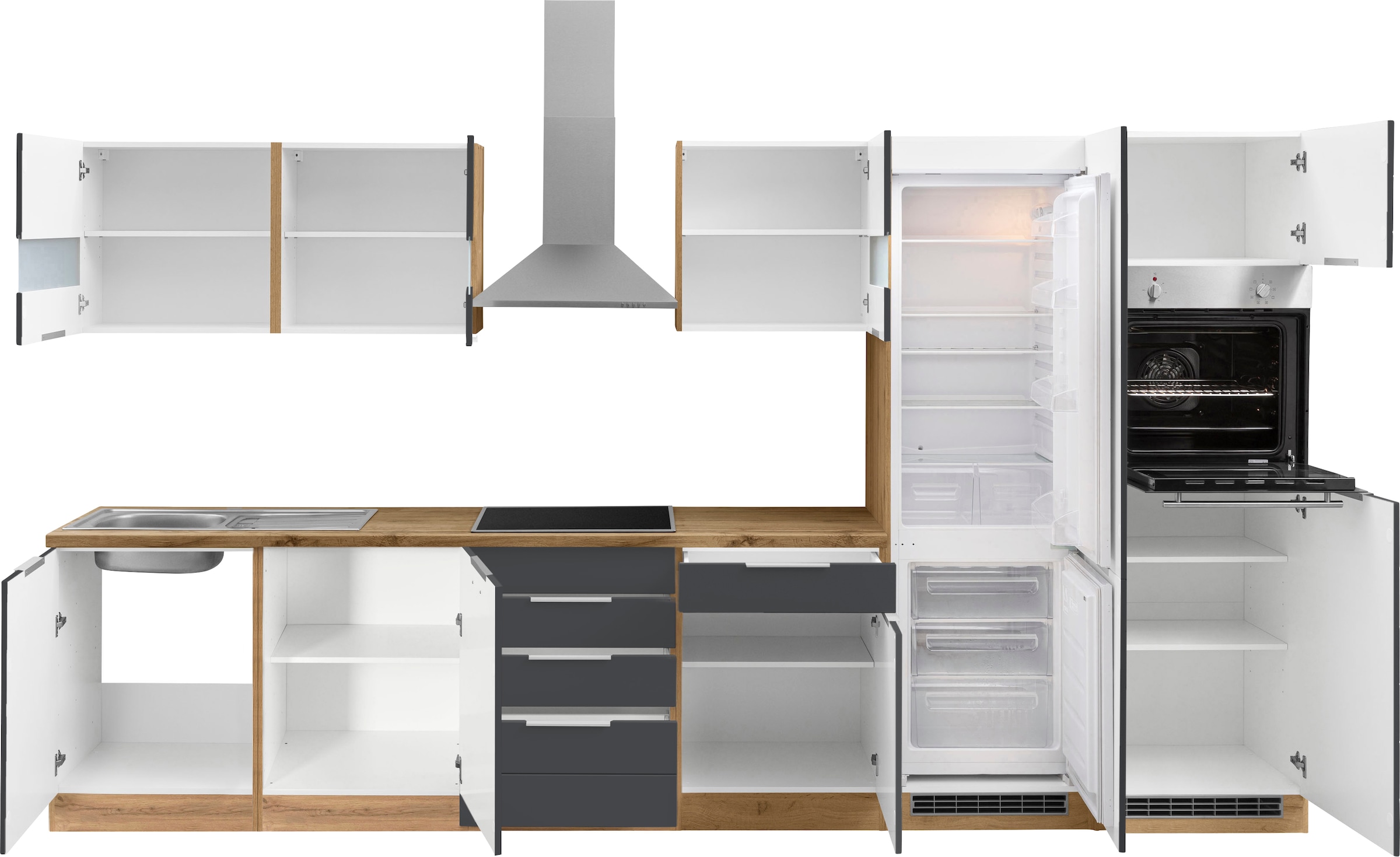 KOCHSTATION Küchenzeile »KS-Luhe« 360 cm breit, wahlweise mit oder ohne E-Geräten, gefräste MDF-Fronten