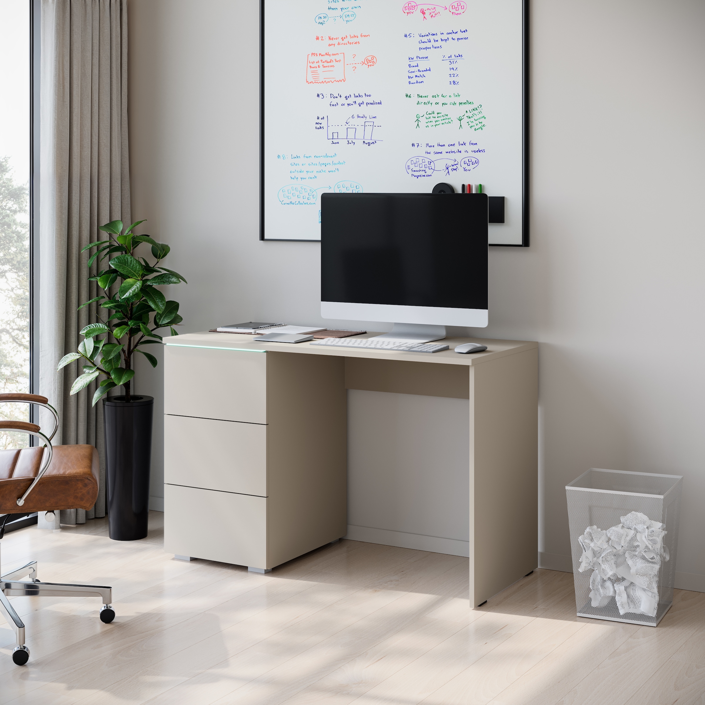 INOSIGN Schreibtisch »Vera«, (1 St.), Modernes Schreibtisch mit LED, Push-to-Open und 3 Schubladen.