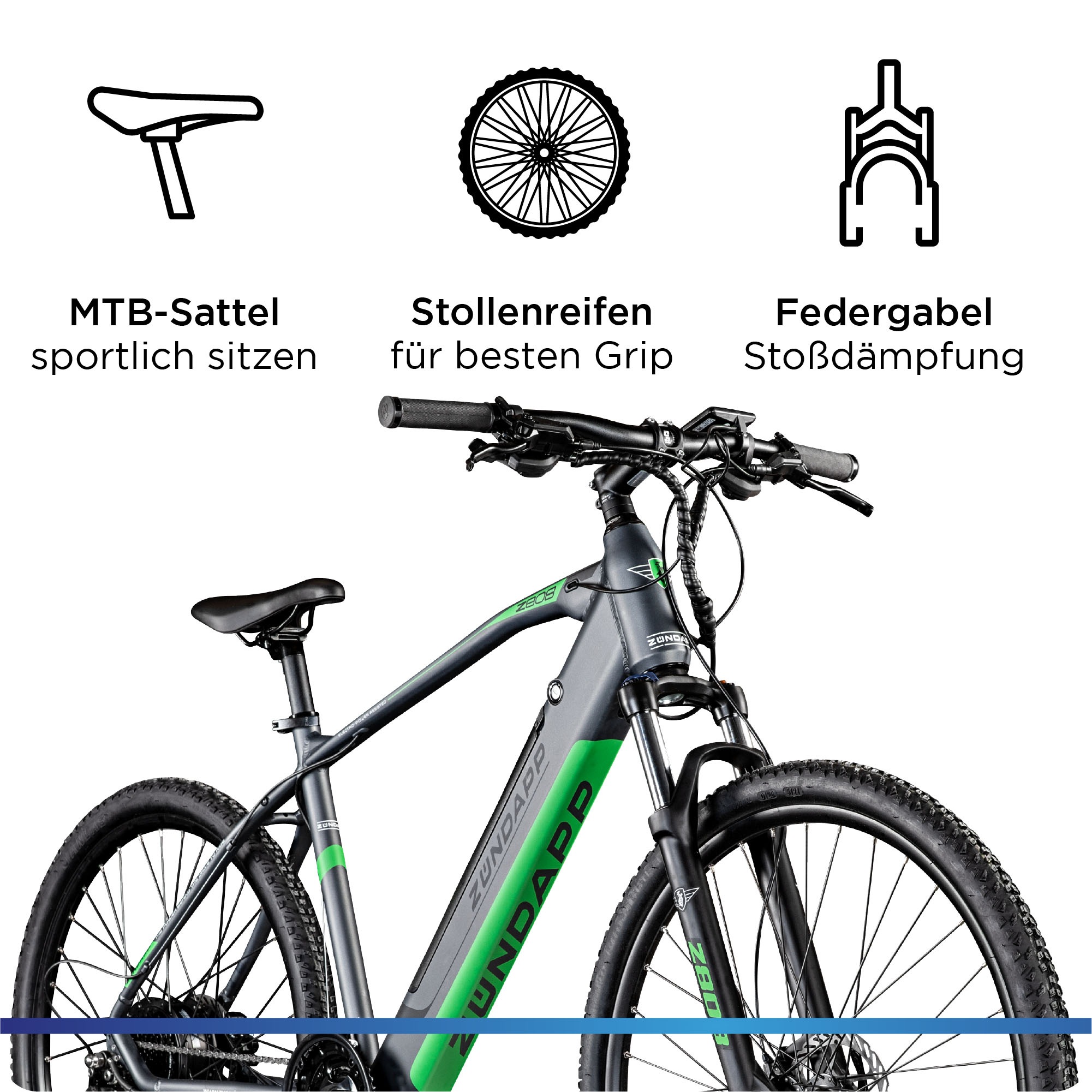 Zündapp E-Bike »Z808«, 10 Gang, Heckmotor 250 W, Pedelec, Elektrofahrrad für Damen u. Herren, MTB