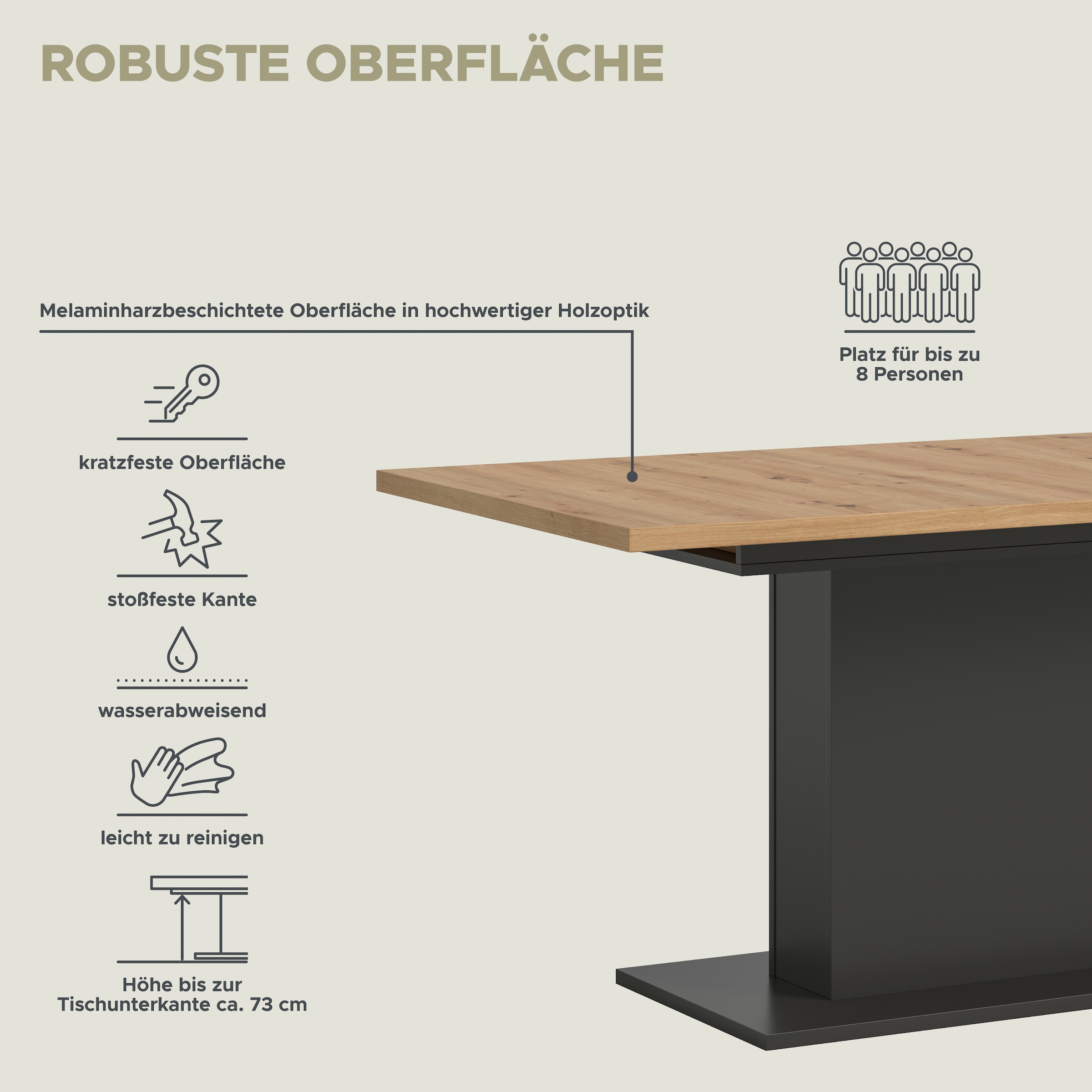 Home affaire Esstisch »Motus, ausziehbar 150 -190 cm, inklusive 40 cm Einlegeplatte« Set, 1 Stk. tlg. Säulengestell mit Bodenplatte, Tisch, Küchentisch, Esszimmer, Küche