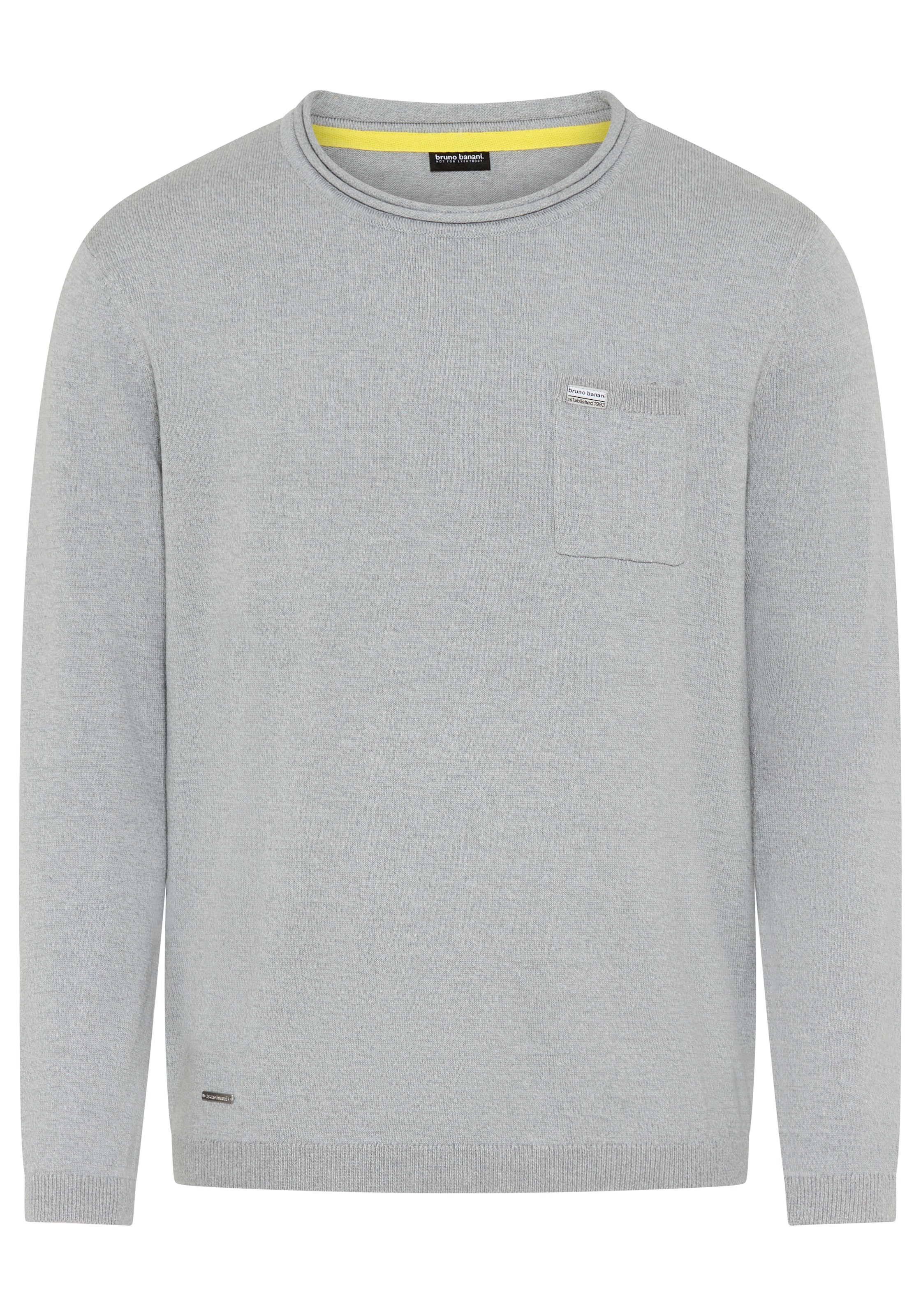 Bruno Banani Rundhalspullover aus Baumwolle, mit Rundhalsausschnitt, Langarm, melierte Optik