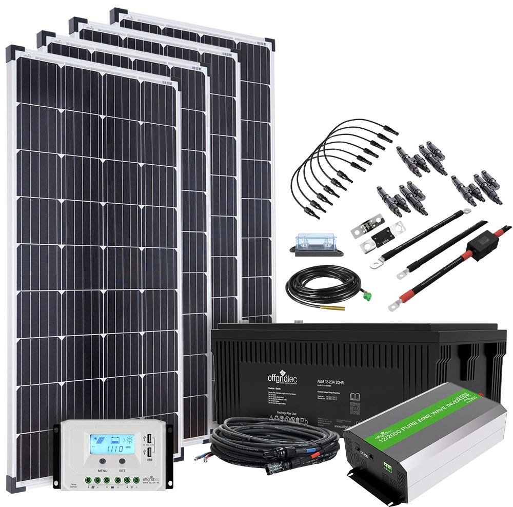 Offgridtec Solaranlage »Autark XXL-Master 600W Plug & Play« 2000W AC Leistung 234Ah AGM Akku 12V 230V in schwarz