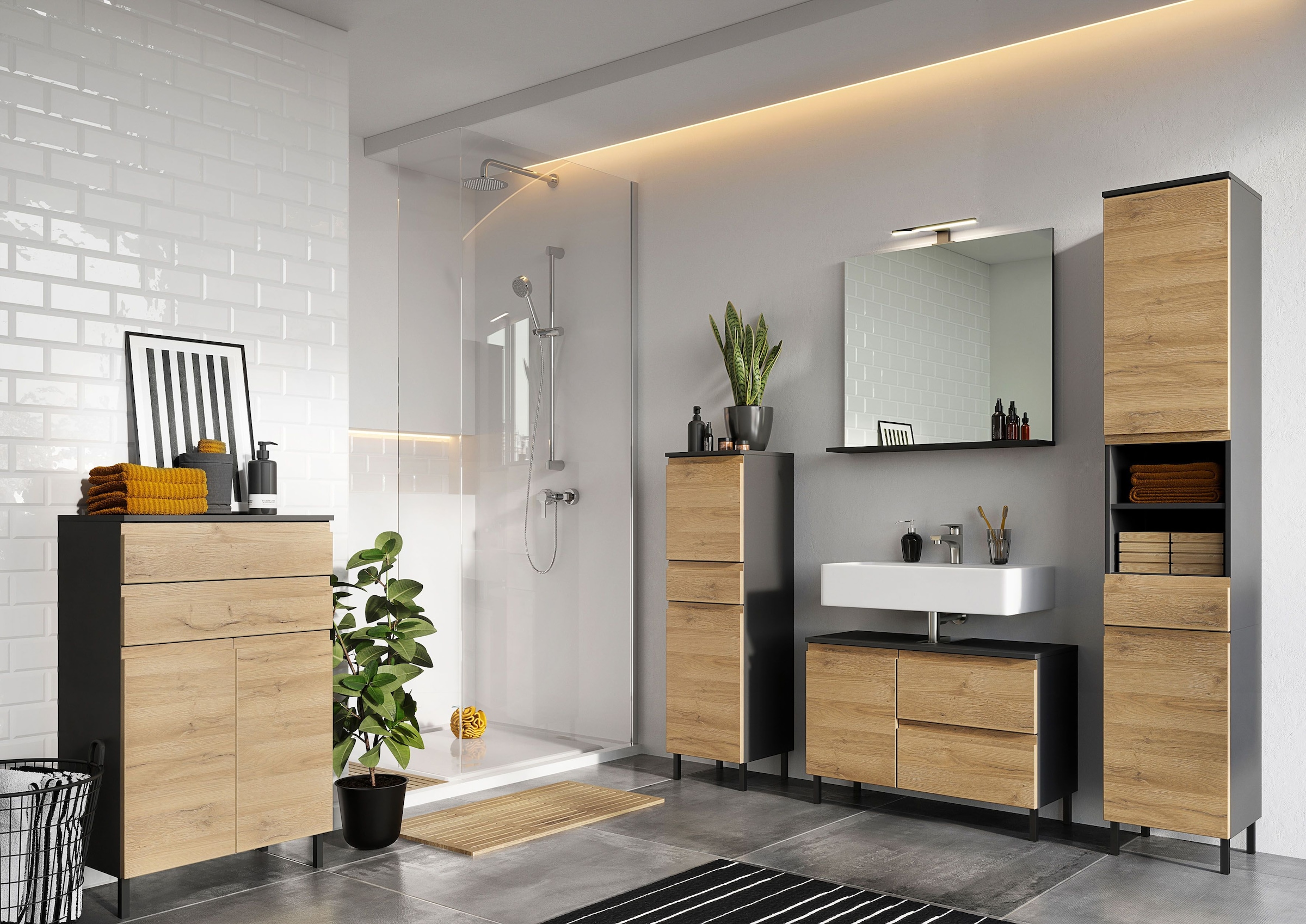 GERMANIA Waschbeckenunterschrank »Scantic«, Breite 80 cm, Badezimmerschrank, verstellbarer Einlegeboden