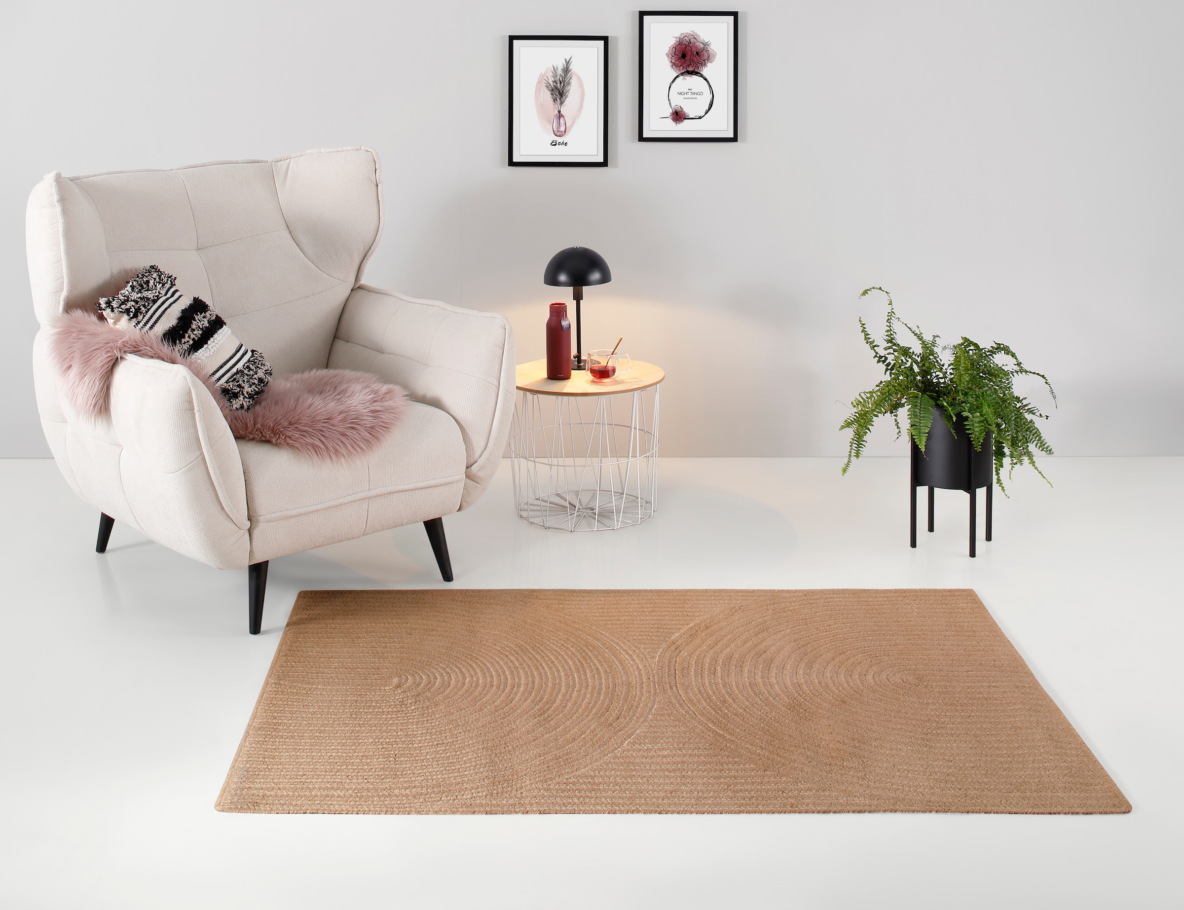 my home Teppich »Naturala, Jute-Teppich, handgefertigt«, rechteckig, 5 mm Höhe, reines Naturprodukt, Jute, Boho, Wendeteppich, Wohnzimmer, Esszimmer