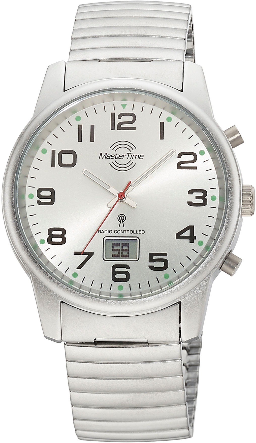 MASTER TIME Funkuhr »Super Power Zugband, MTGA-10822-42M«, Armbanduhr, Quarzuhr, Herrenuhr, Datum, Leuchtzeiger