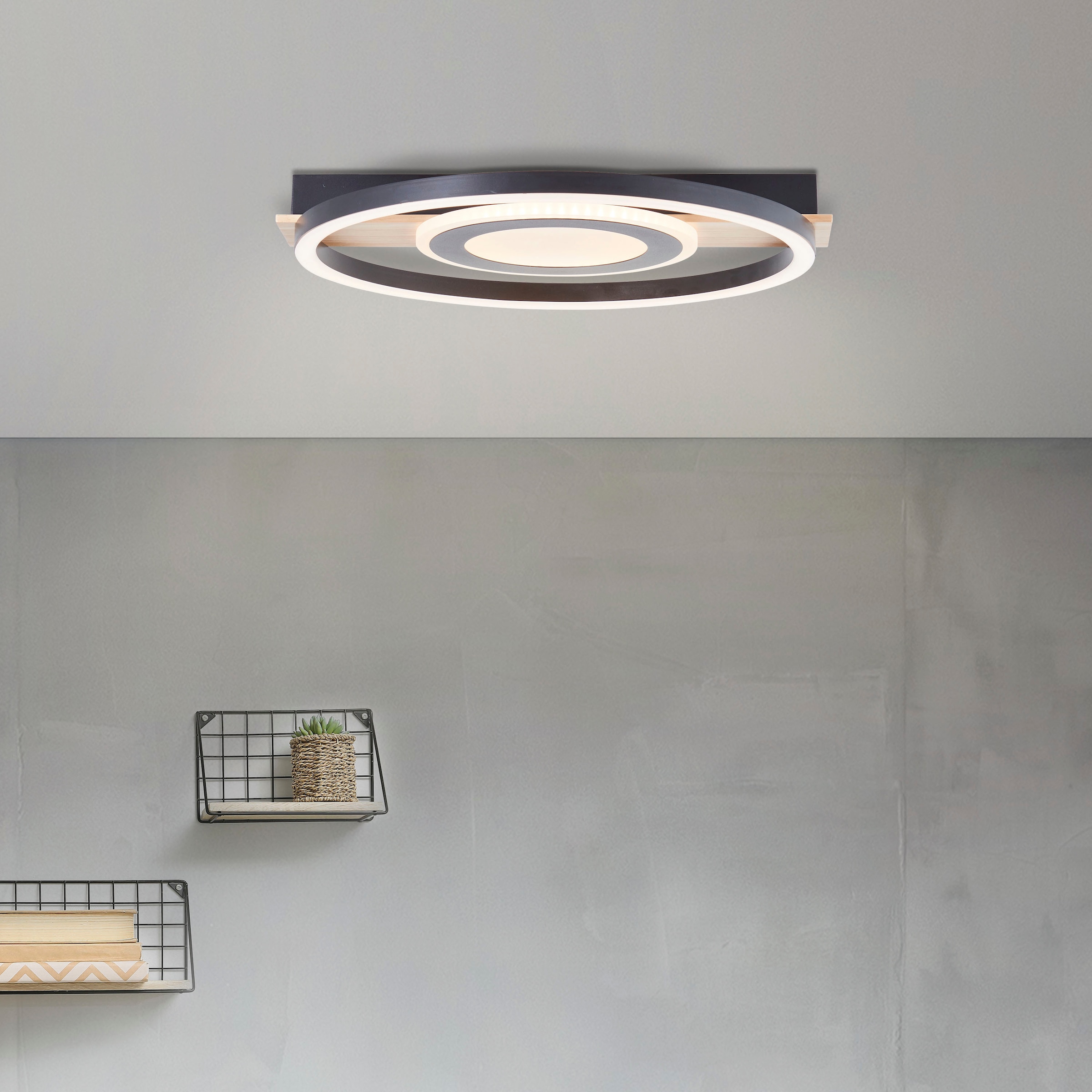 my home LED Deckenleuchte »Lysann Deckenlampe«, Leuchtmittel LED-Board | LED fest integriert, 39 x 37 cm, 22 W, 2900 lm, 3000 K, Holz/Metall, braun/schwarz