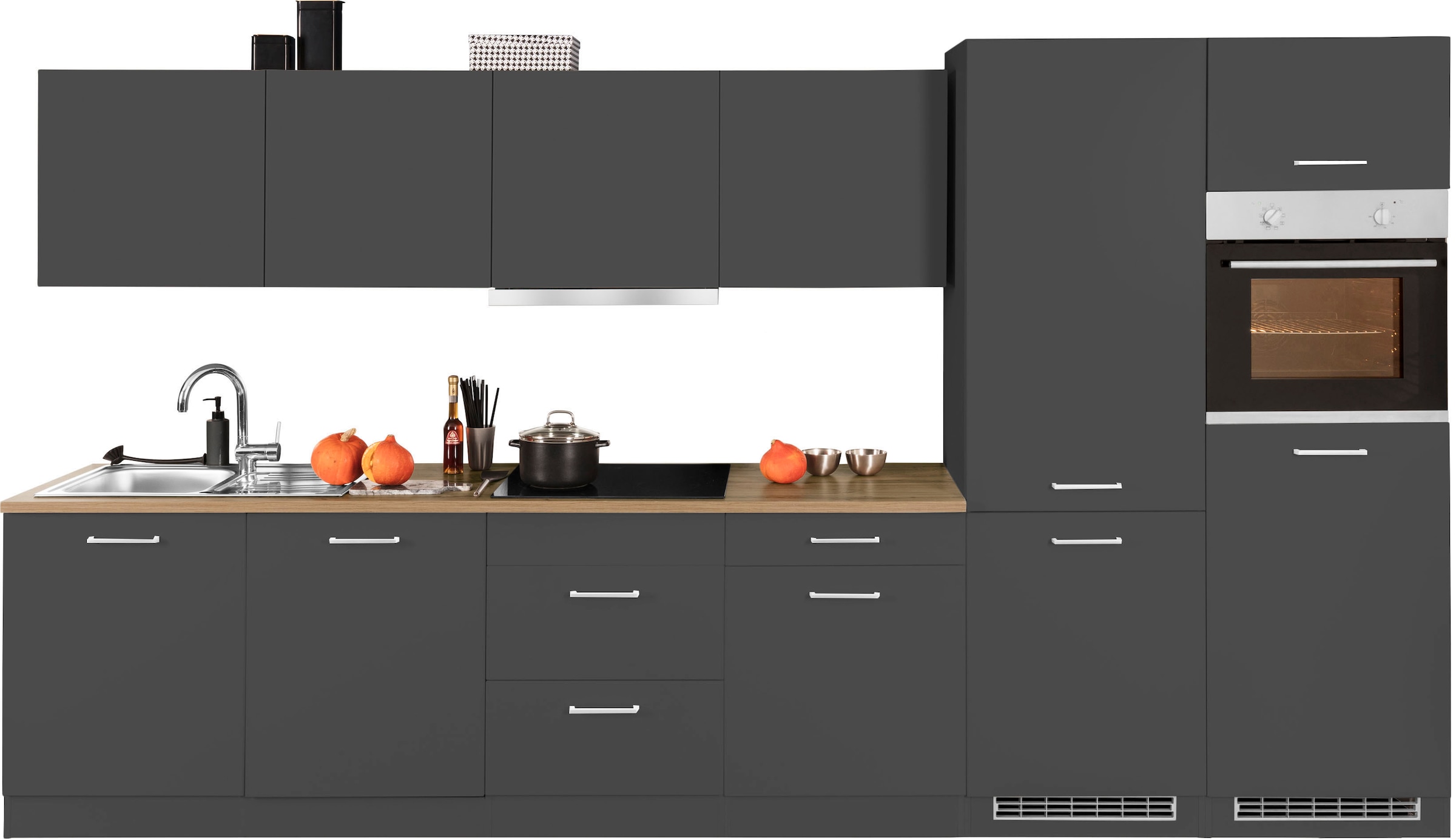 HELD MÖBEL Küchenzeile »Kehl«, mit E-Geräten, 360cm, inkl. Kühl/Gefrierkombination und Geschirrspüler