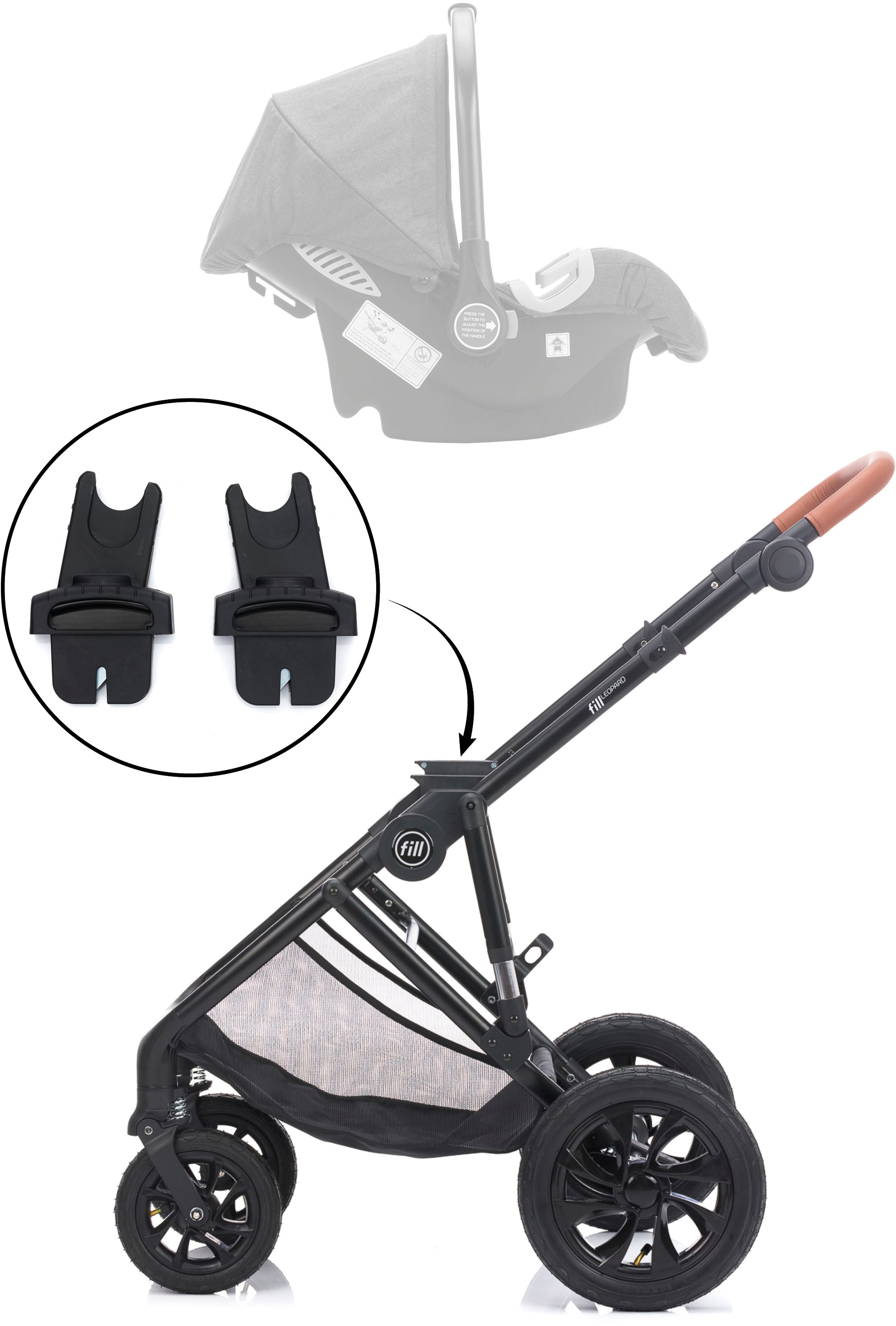 Fillikid Kombi-Kinderwagen »Kinderwagenset Fill Leopard Air, grün melange«, 22 kg