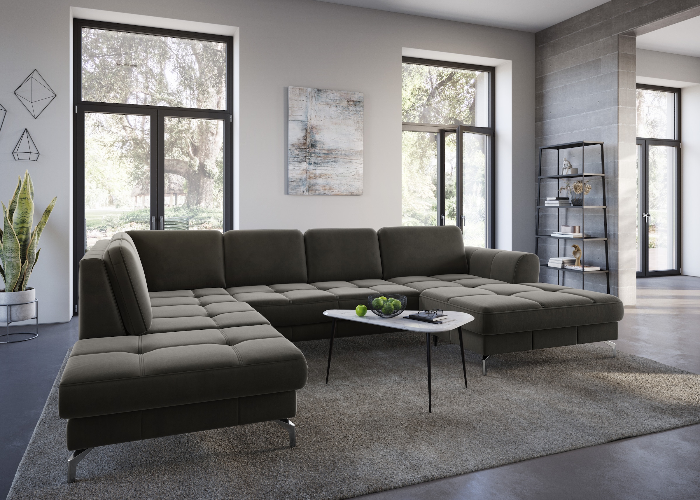 sit&more Wohnlandschaft »Bendigo U-Form«, inklusive Sitztiefenverstellung, Bodenfreiheit 12 cm, in 2 Fußfarben