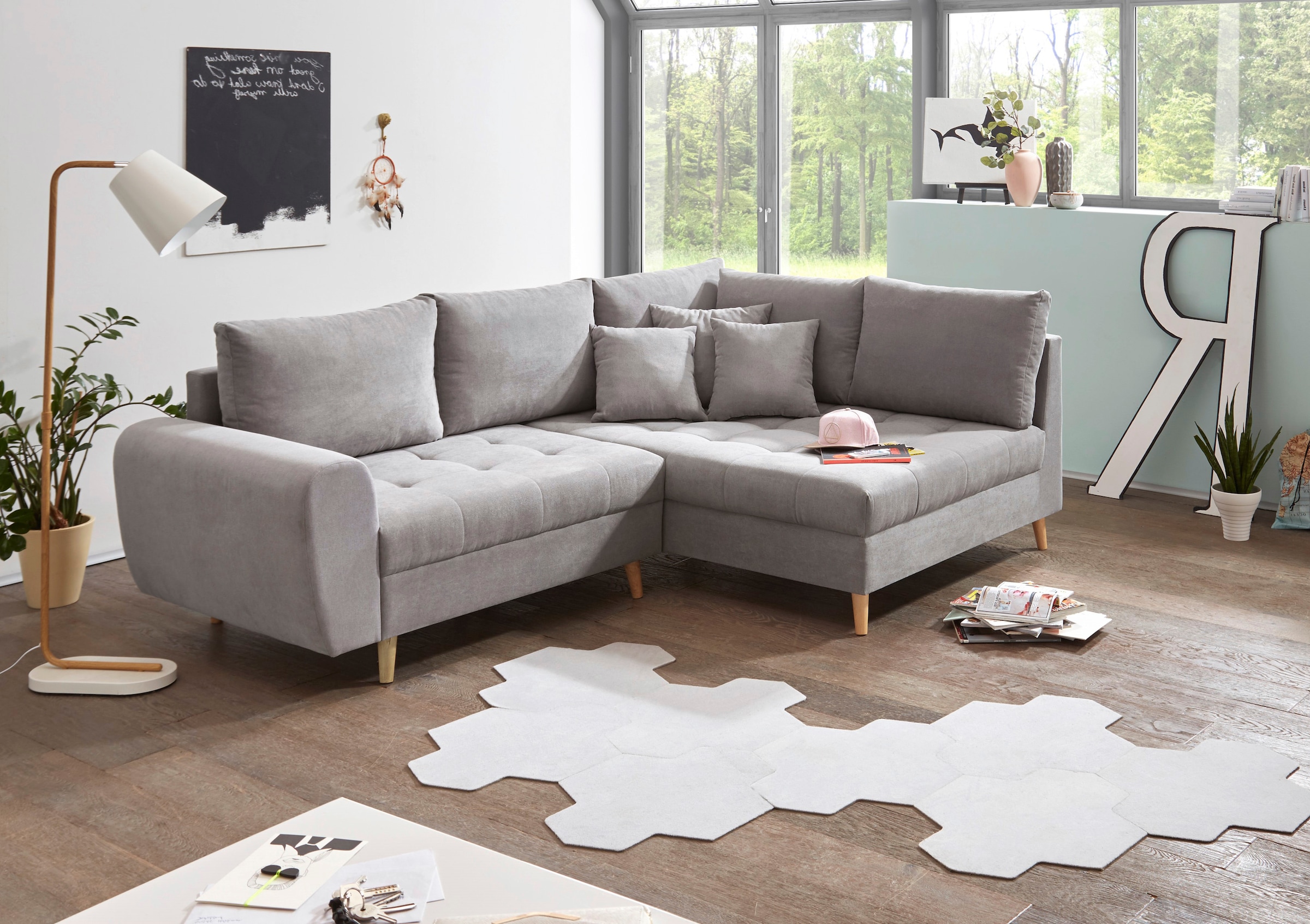 ED EXCITING DESIGN Ecksofa »Alice L-Form«, (Set), mit Hocker & 3 Zierkissen