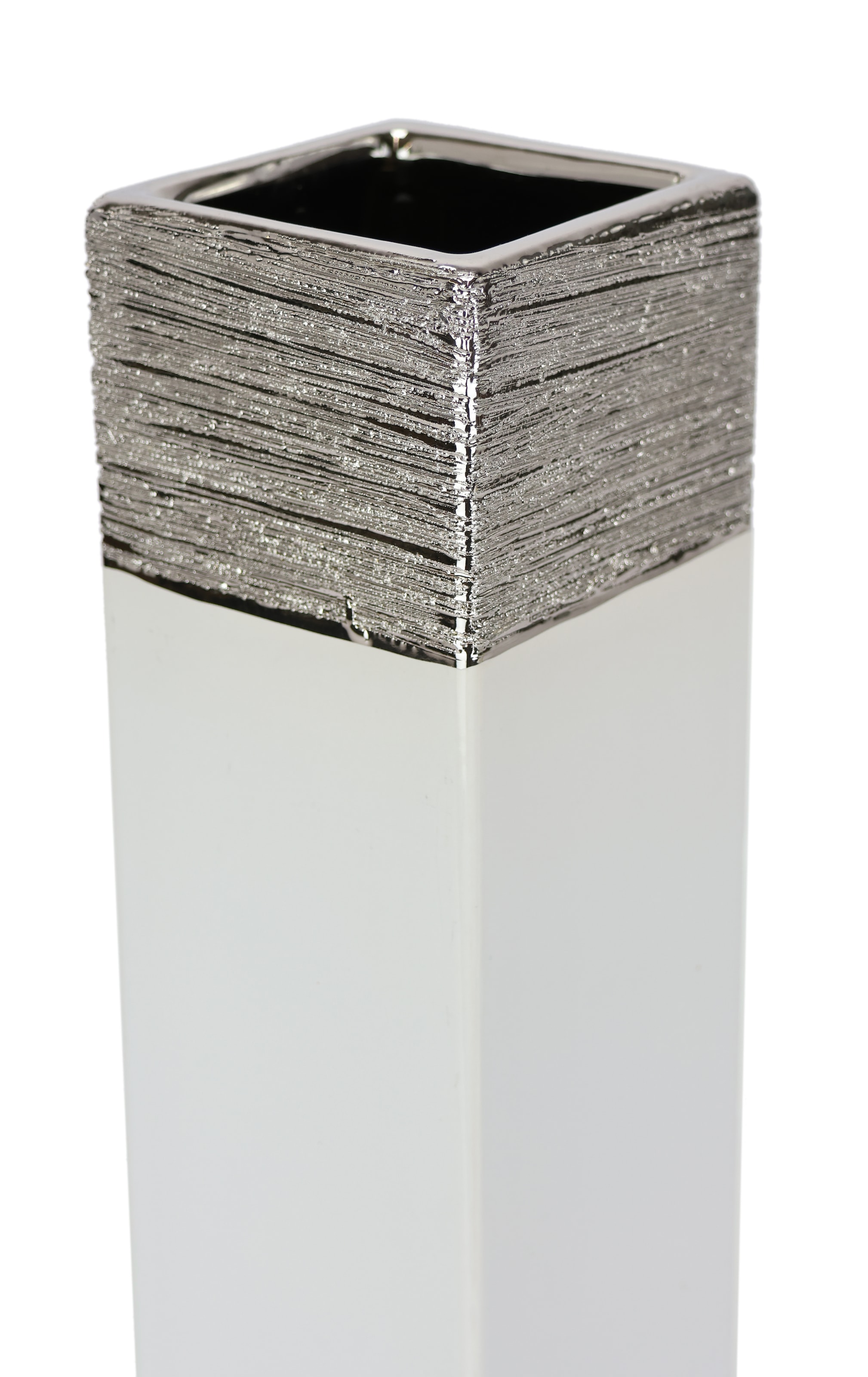 I.GE.A. Dekovase »Blumenvase«, (1 St.), Dekovase Zylindervase silber weiß glänzend Blumenvase Modern Tischvase