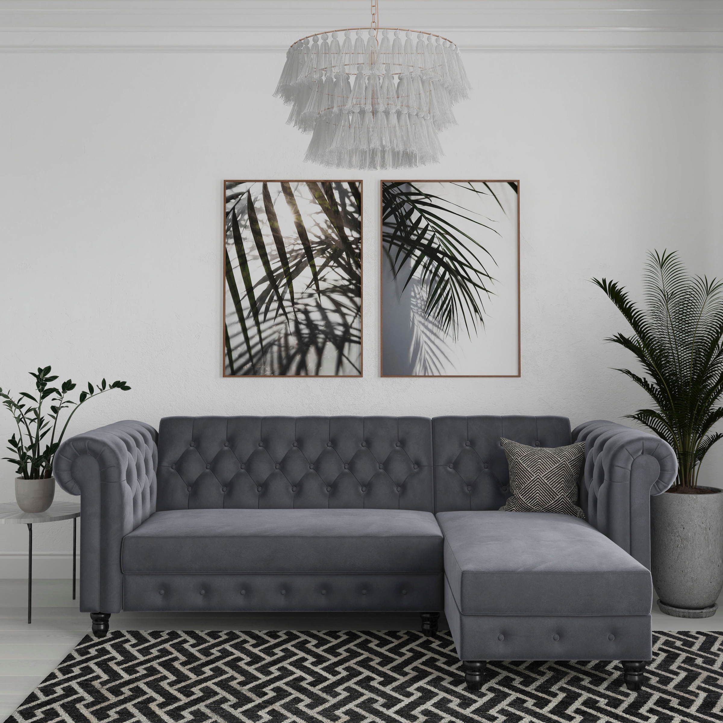 Dorel Home Ecksofa »Felix, L-Form, 241 cm (Liegefl.108x195 cm), Recamiere tauschbar,«, verstellb. Rückenlehne, Bett-Funktion, Velours, Kunstleder, Vintage