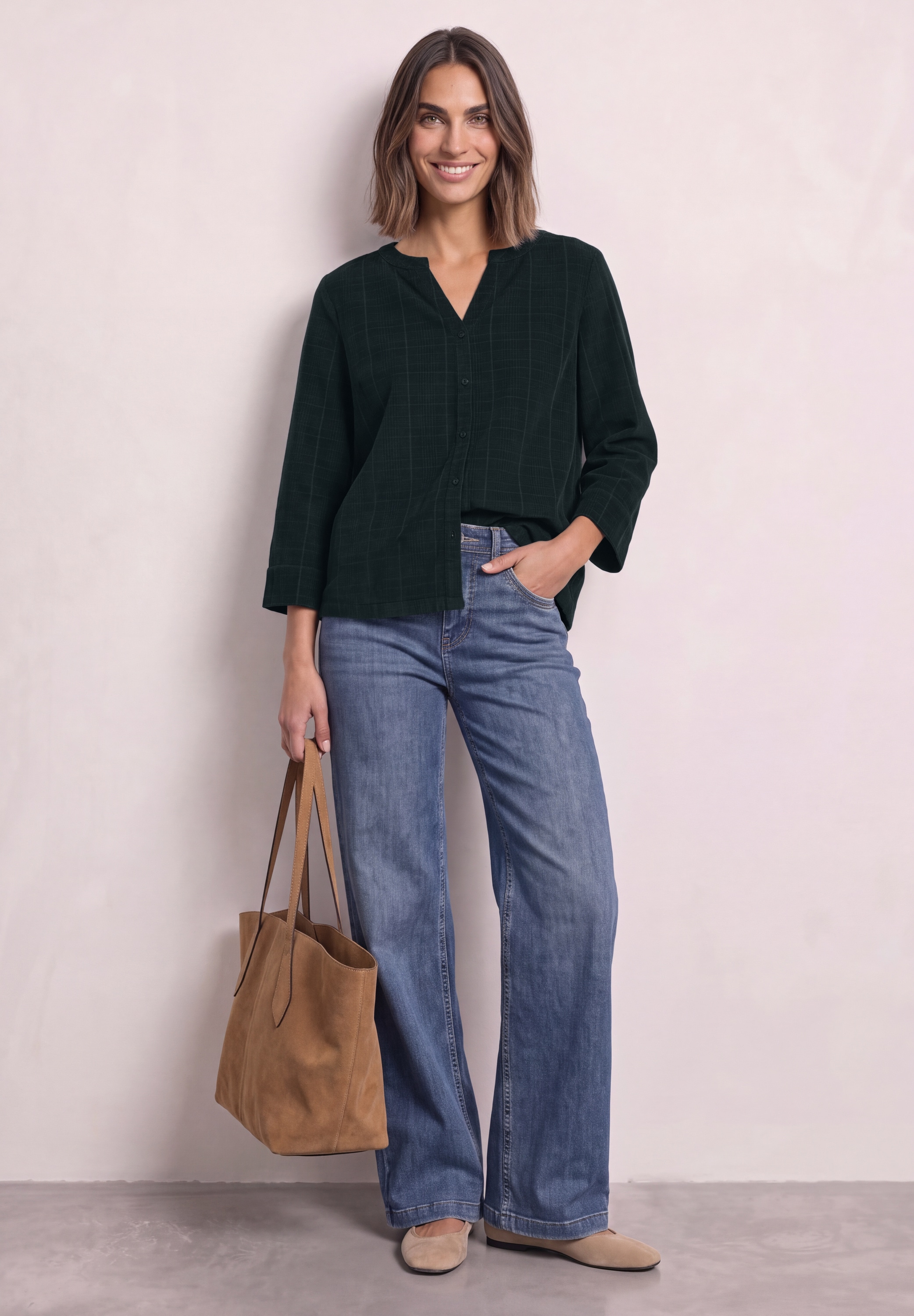 STREET ONE Hemdbluse 3/4-Arm Bluse aus Cord mit Split Neck
