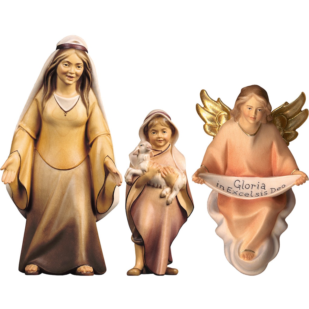 ULPE WOODART Krippenfigur »Hirtin mit Hirtenjunge und Engel, Weihnachtsdeko«, zur Komet Krippe, Handarbeit