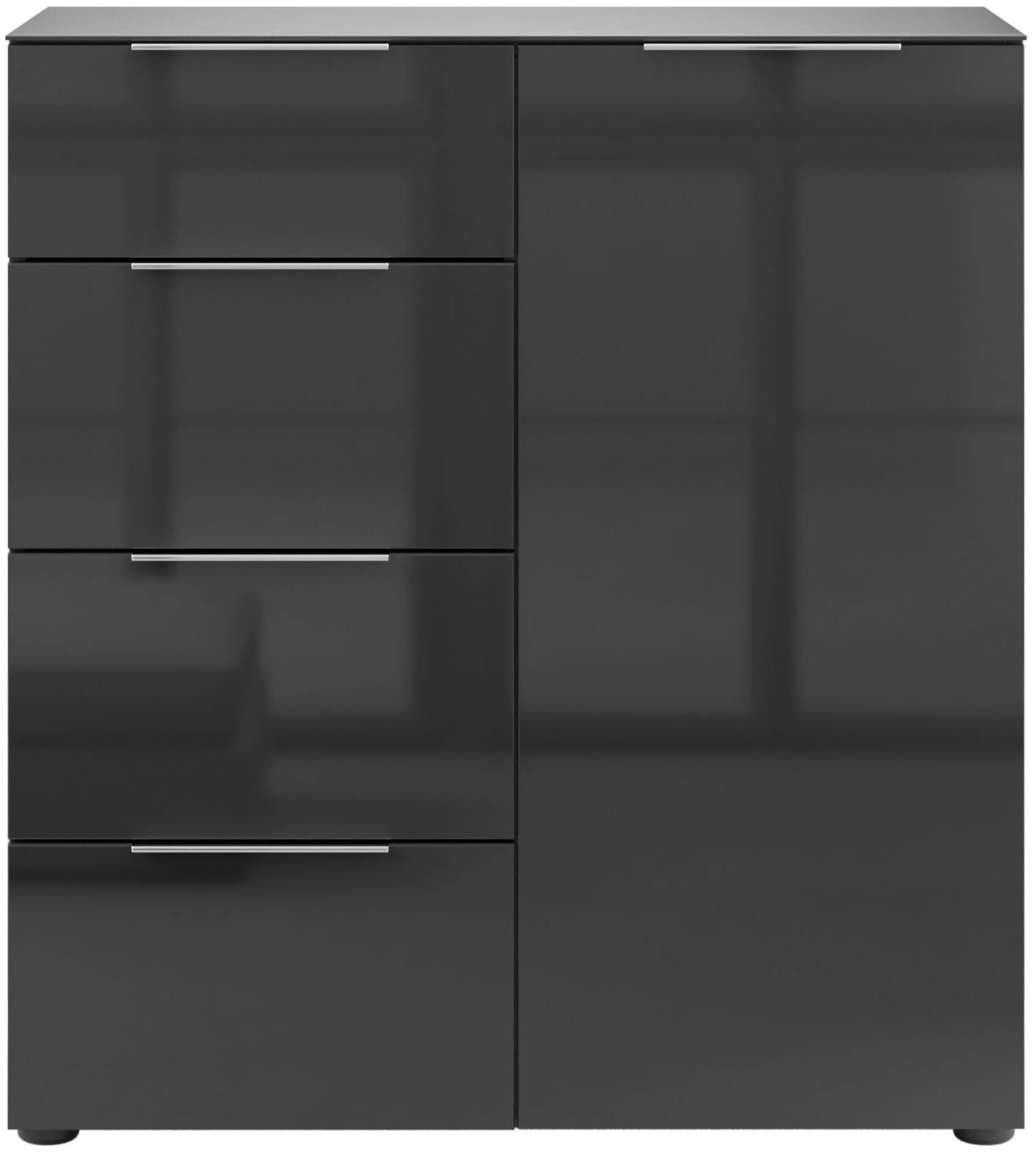 Manjana Möbel Kommode »mit Chrom oder Schwarz matten Metallgriffen & Glasfront, Soft-Close« melaminbeschichteter Korpus, mit Vollauszug, Made in Germany