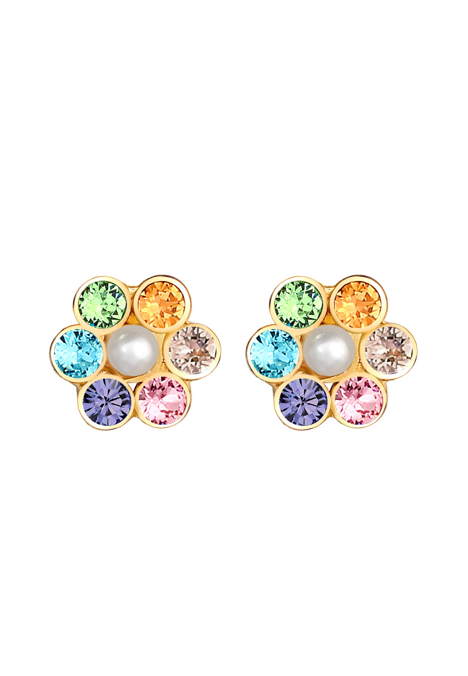 Elli Paar Ohrstecker »Ohrringe Kinder Blume Synthetische Perle Regenbogen Kristall 925 Silber«
