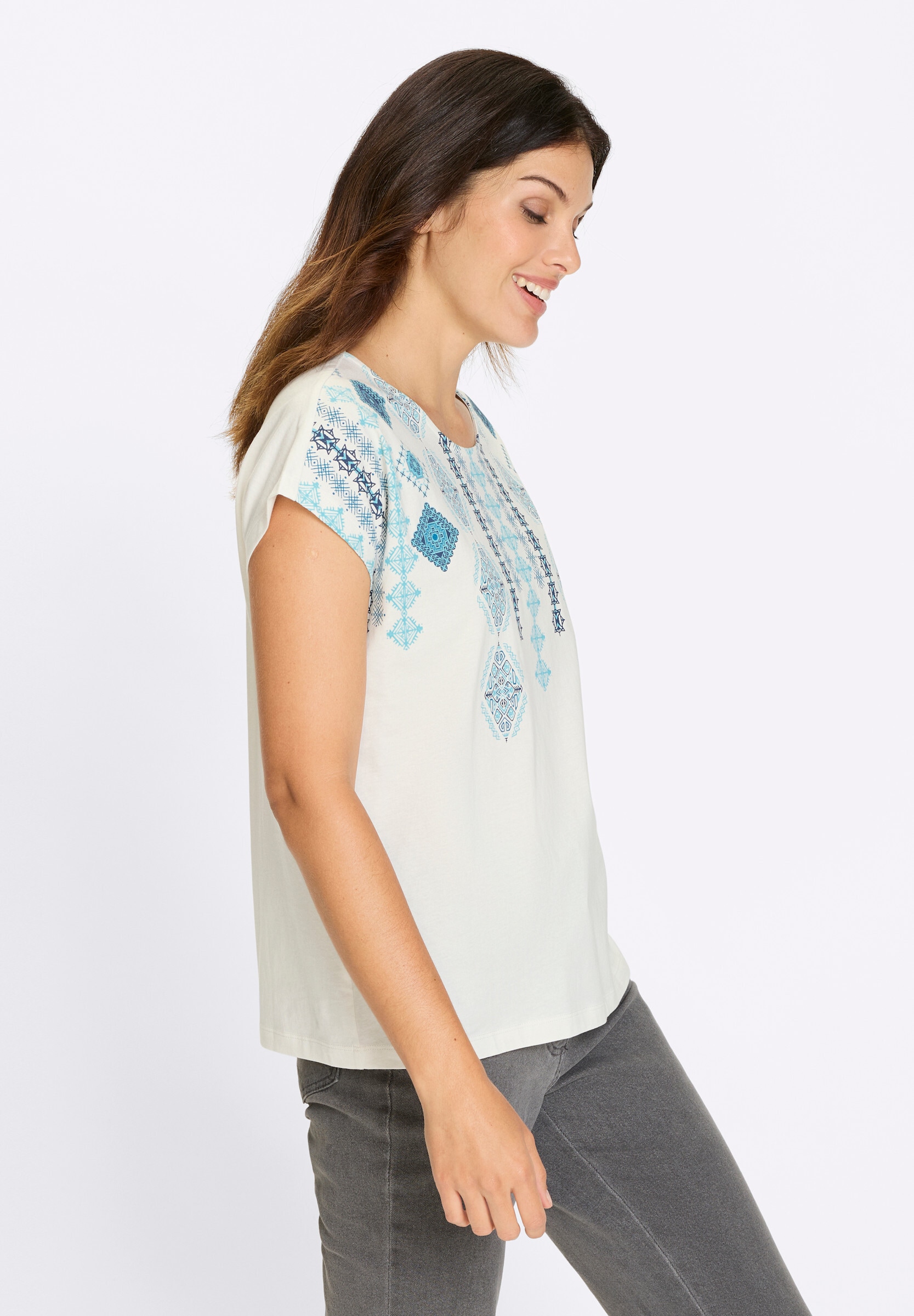 Sieh an! T-Shirt »Kurzarm-Shirt Kurzarmshirt mit platziertem Ethno-Druck«