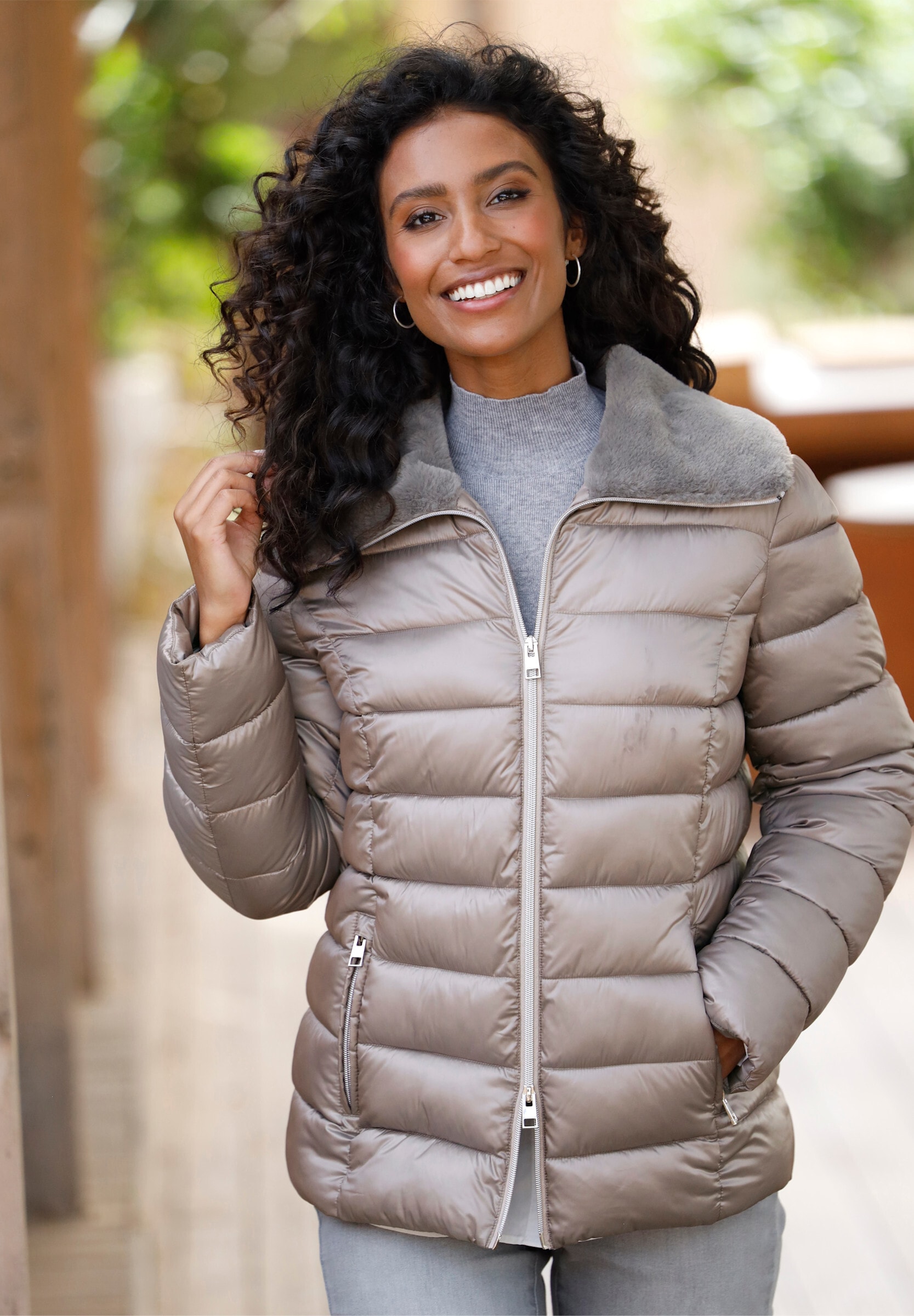 heine Steppjacke »Steppjacke Steppjacke mit Fell-Imitat« ohne Kapuze