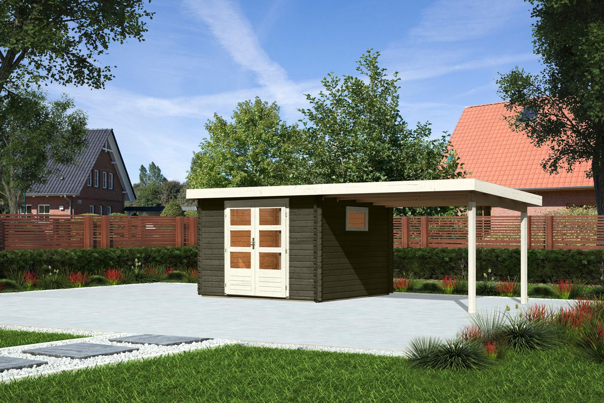 Karibu Gartenhaus »Trittau 3«, mit Anbaudach und Fenster