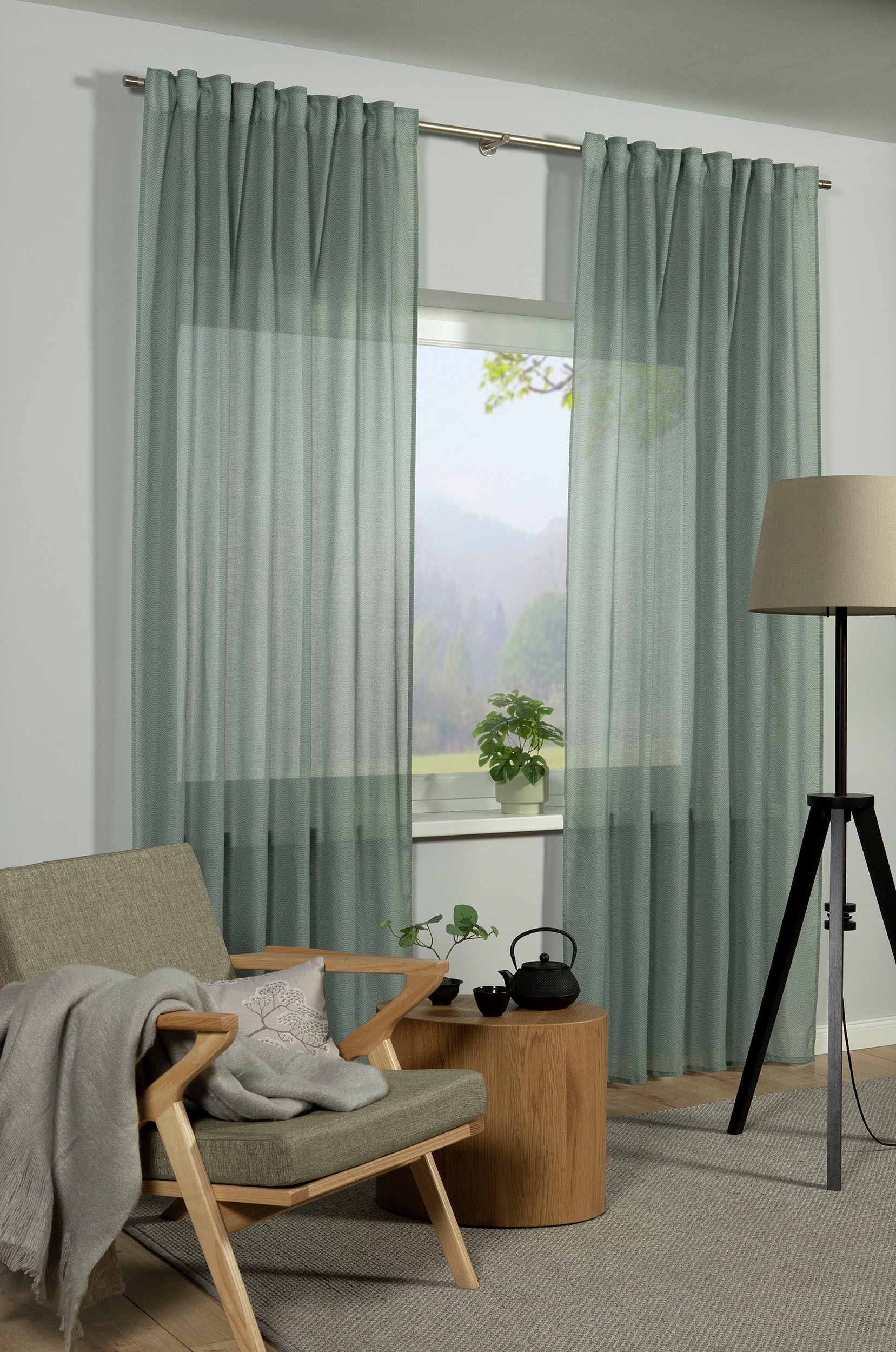 Gardinia Gardine »GRS Schal Zen Silence mit Gardinenband« 1 Stk. tlg. blickdicht, Kunststoff, Stoff aus 50 % recyceltes Polyester in grün