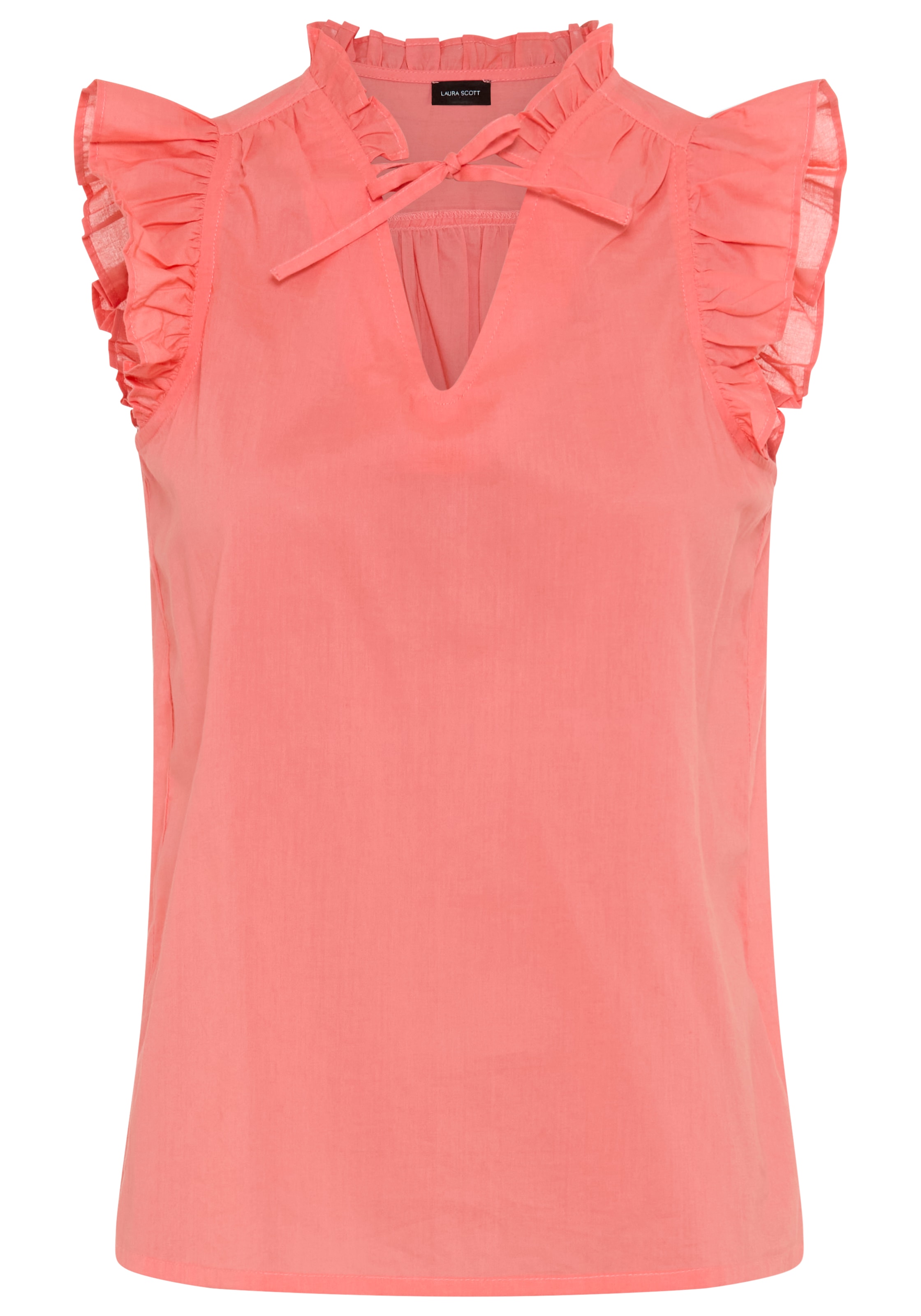 Laura Scott Rüschenbluse ärmellose Bluse, figurumspielende Passform, hüftlange Schnittform